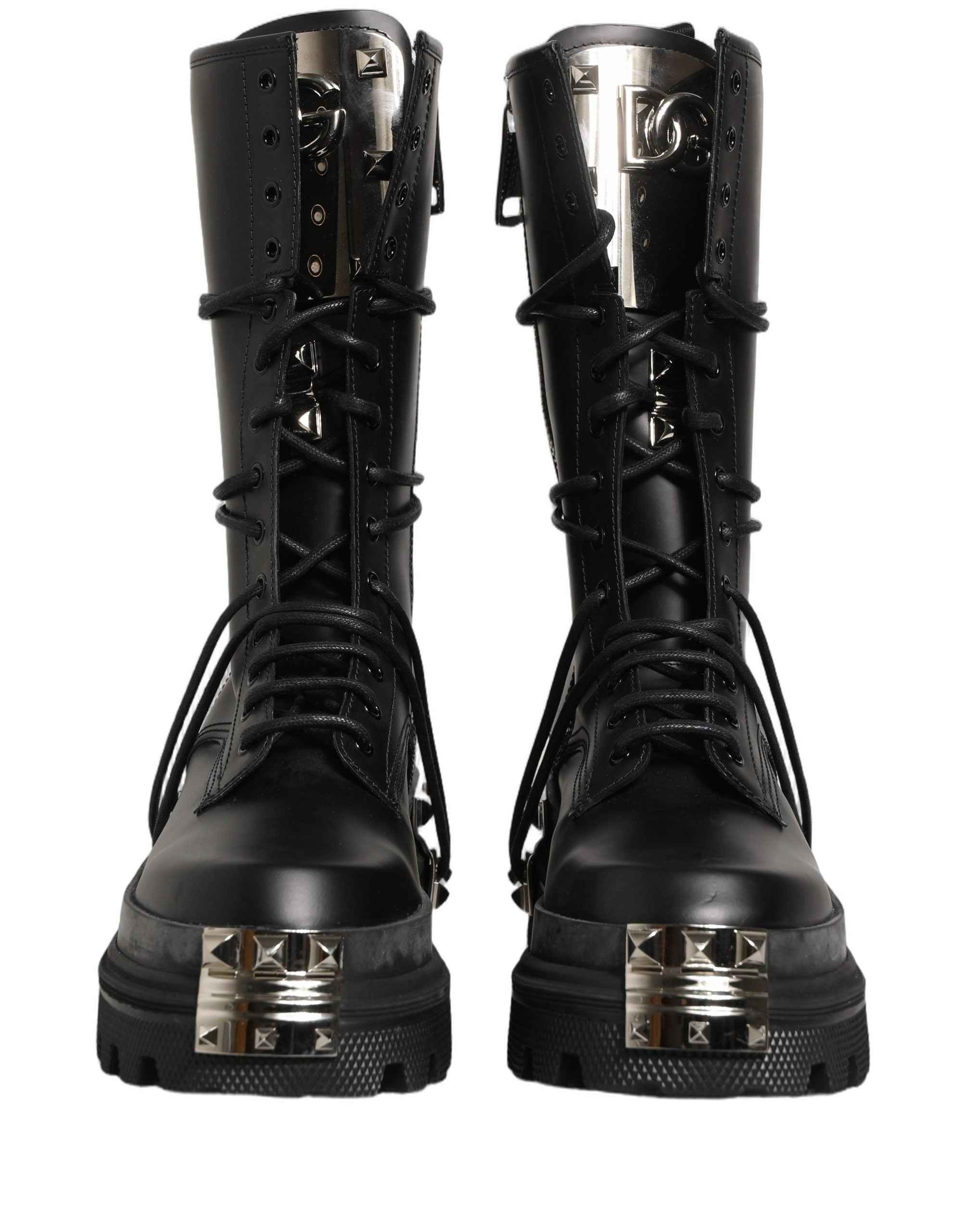 Dolce & Gabbana Black Stud Platform Combat High Boots Shoes