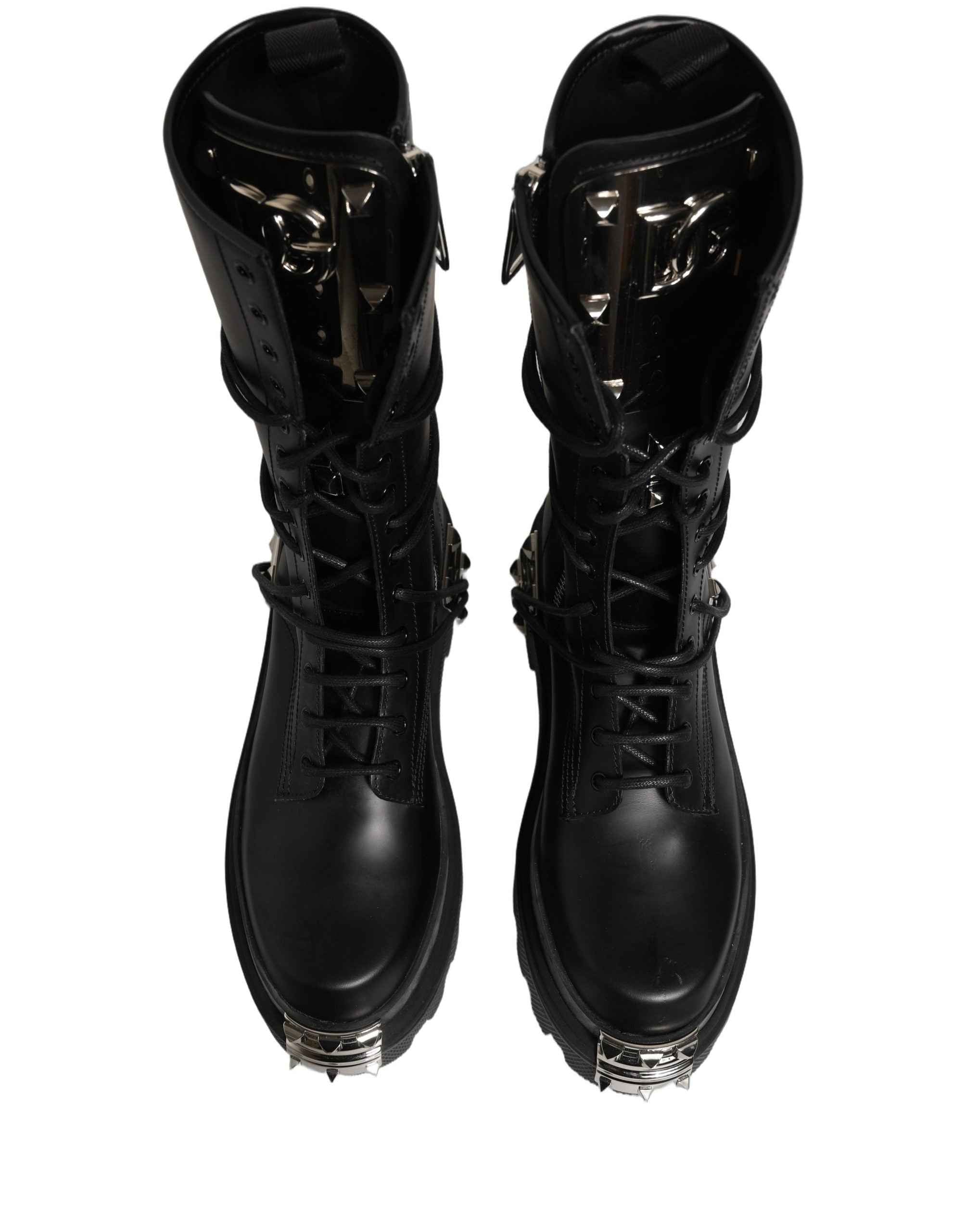 Dolce & Gabbana Black Stud Platform Combat High Boots Shoes