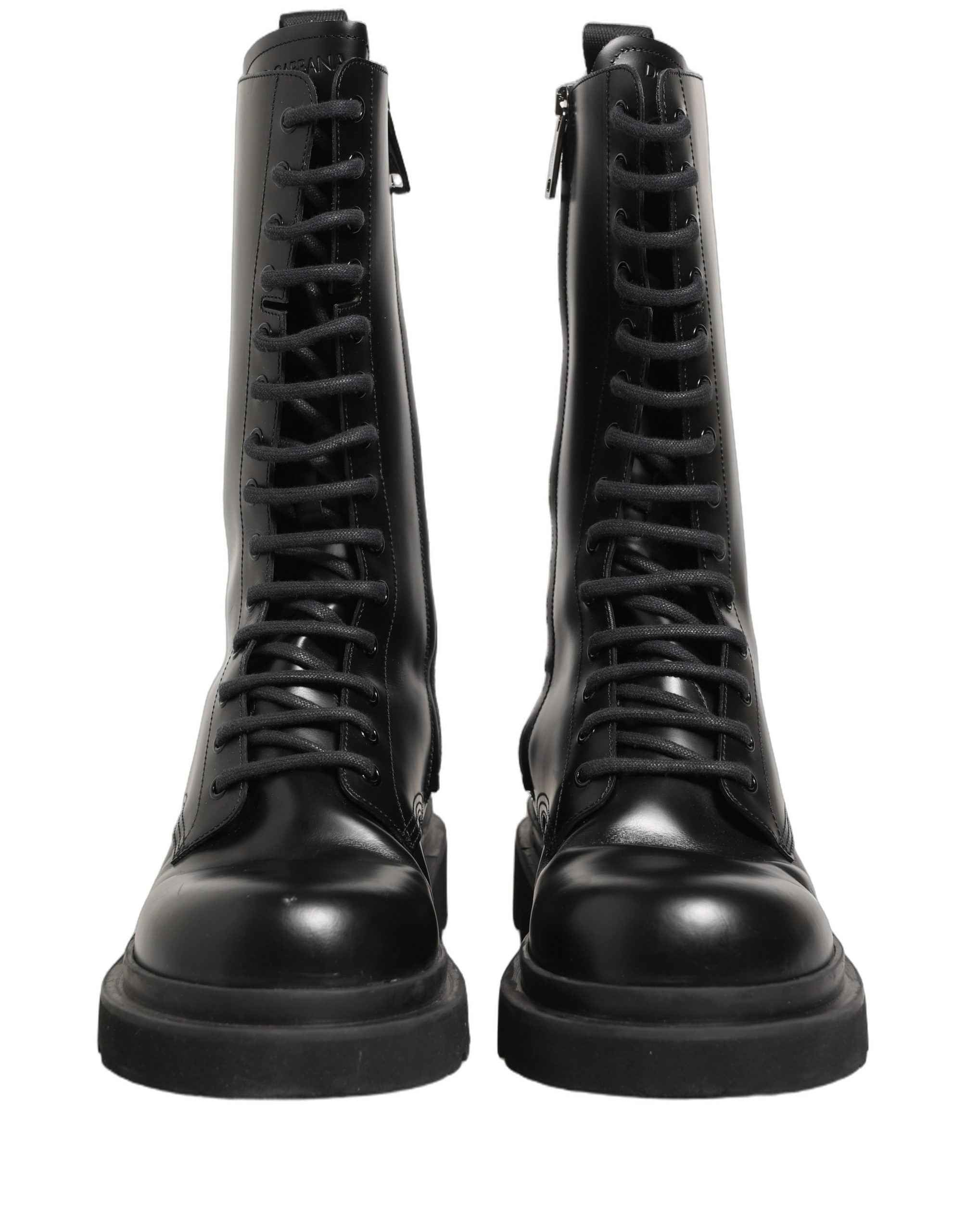 Dolce & Gabbana Black Leather Lace Up Men Combat Boots Shoes