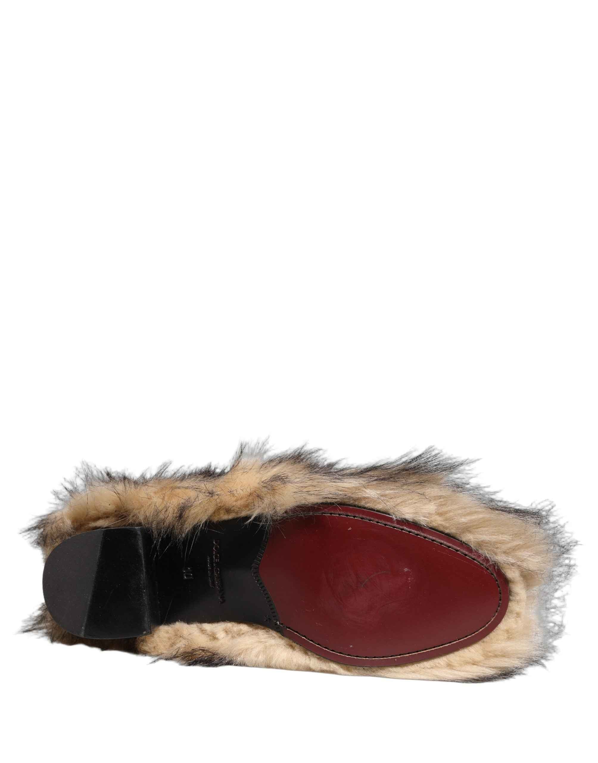 Dolce & Gabbana Brown Faux Fur Mid Calf Men Boots Shoes