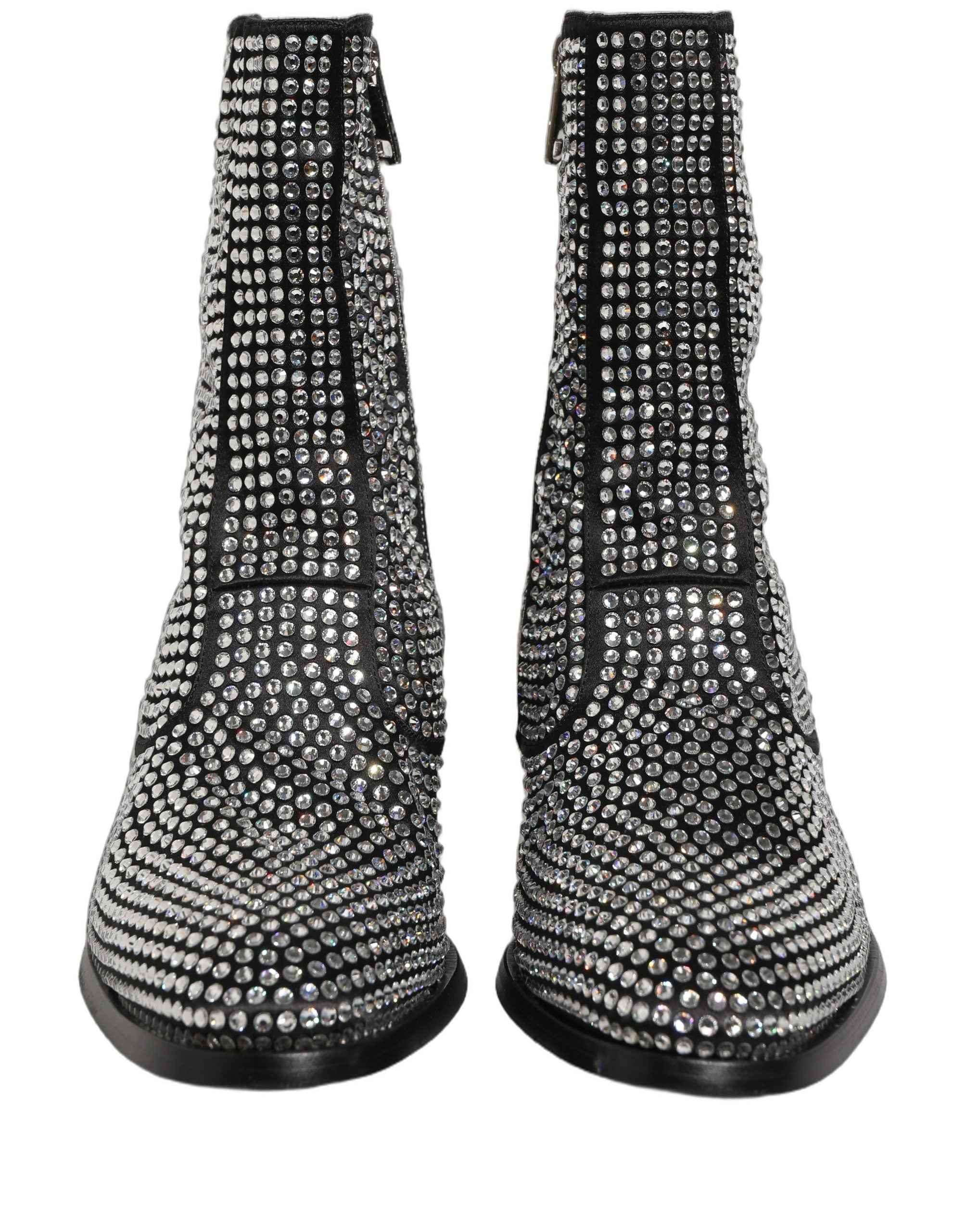 Dolce & Gabbana Black Crystal Embellished Ankle Boots Shoes