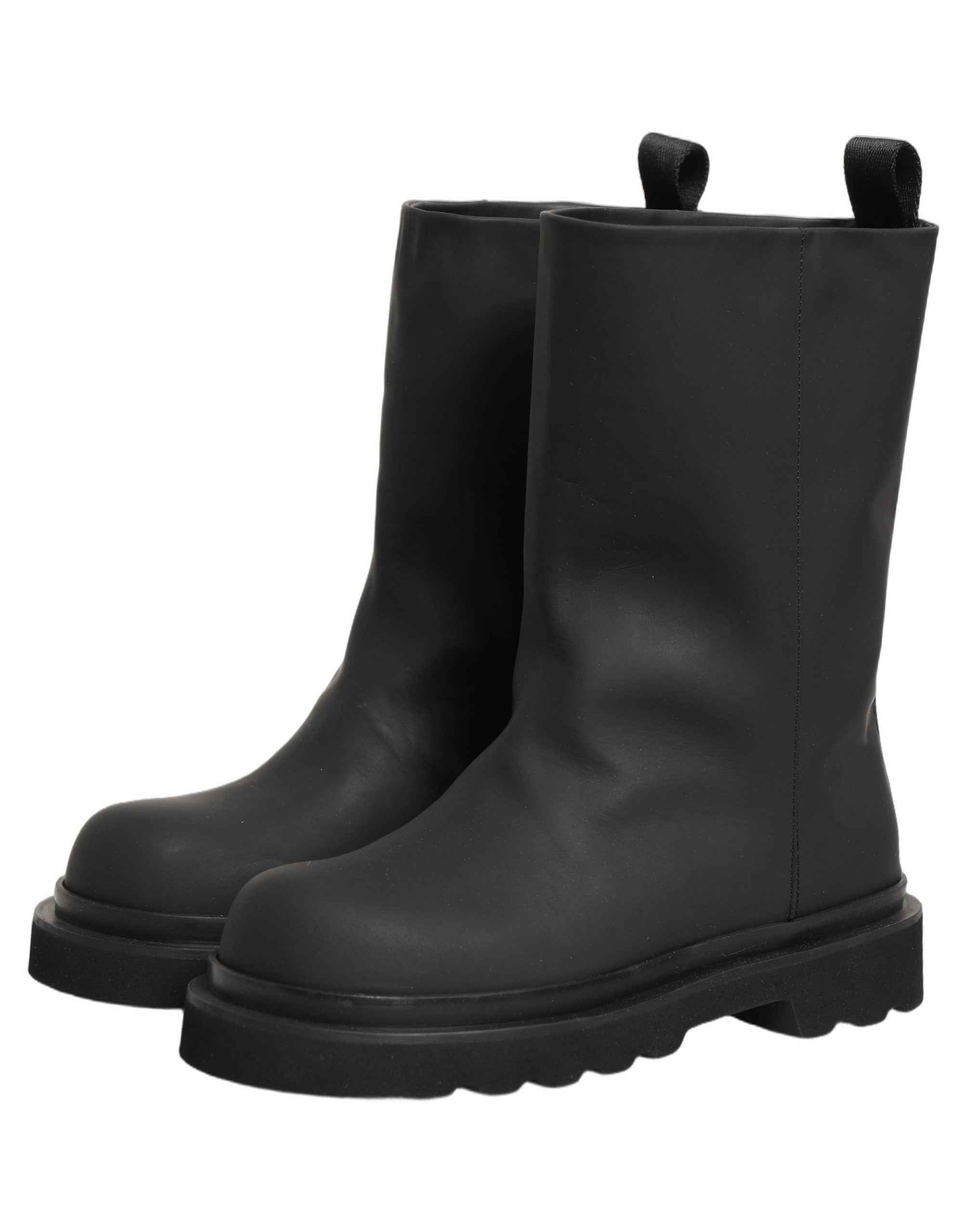 Dolce & Gabbana Black Leather Mid Calf Chunky Men Boots Shoes