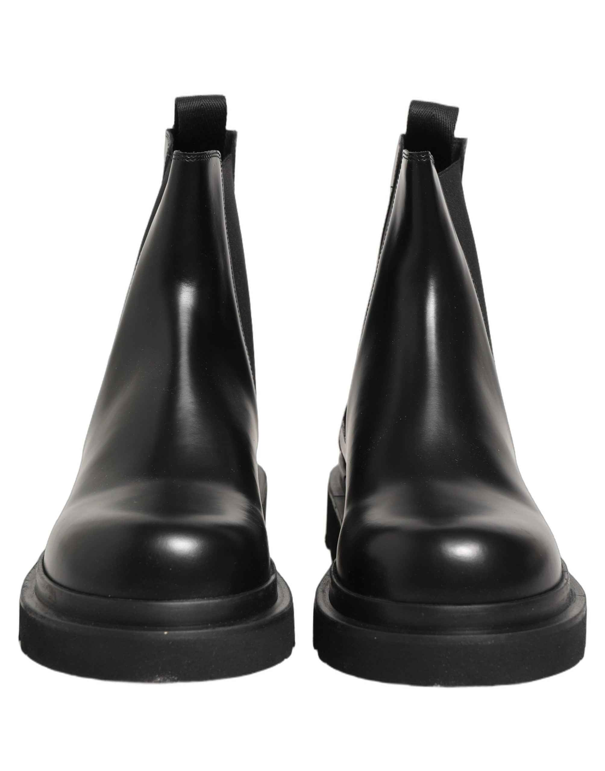 Dolce & Gabbana Black Chelsea Boots Leather Slip On Men Shoes