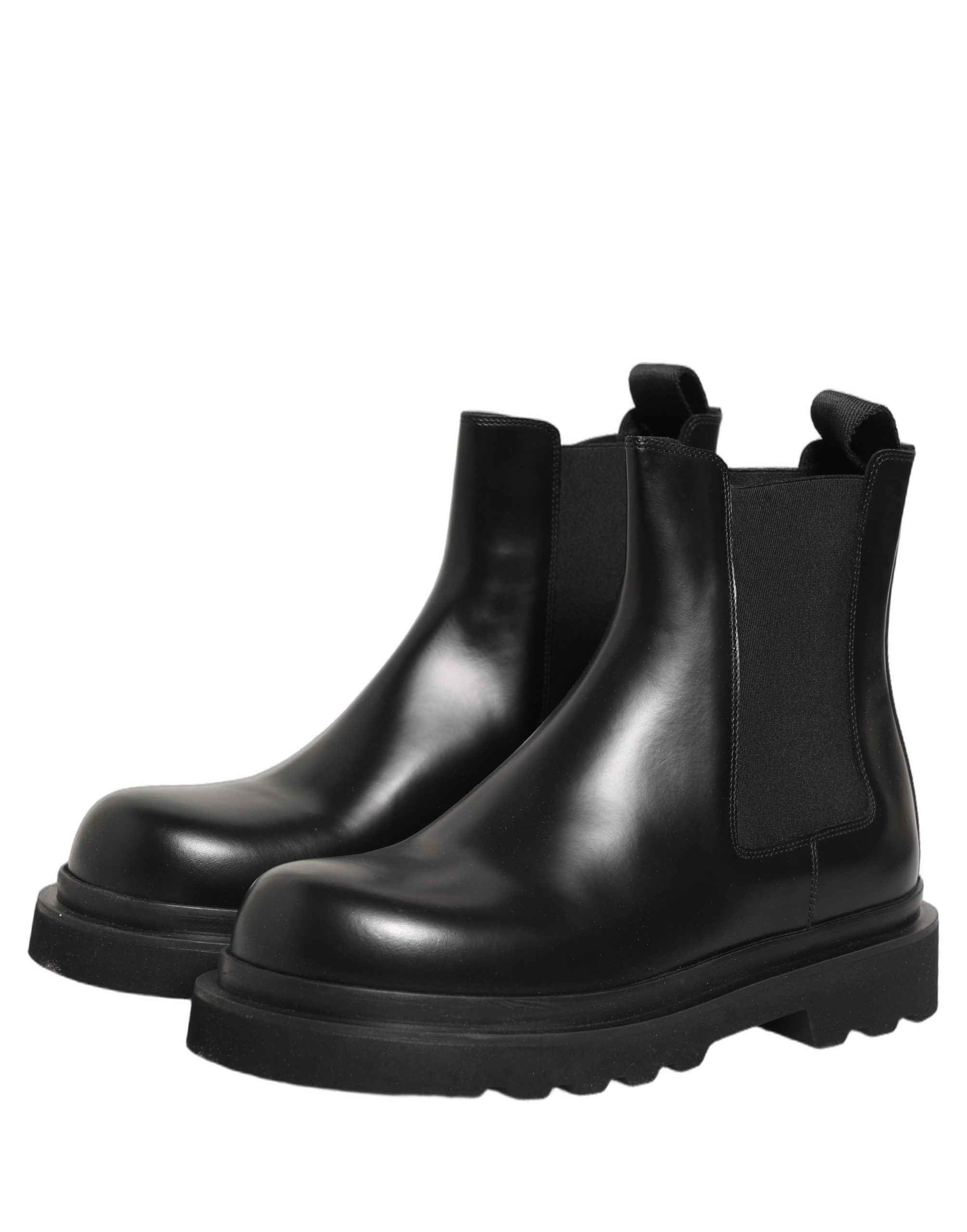 Dolce & Gabbana Black Chelsea Boots Leather Slip On Men Shoes