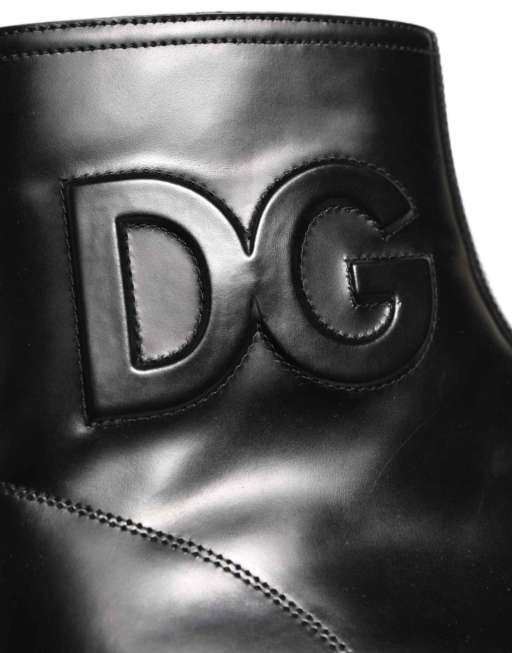 Dolce & Gabbana Black Leather Embossed Logo Ankle Boots Shoes