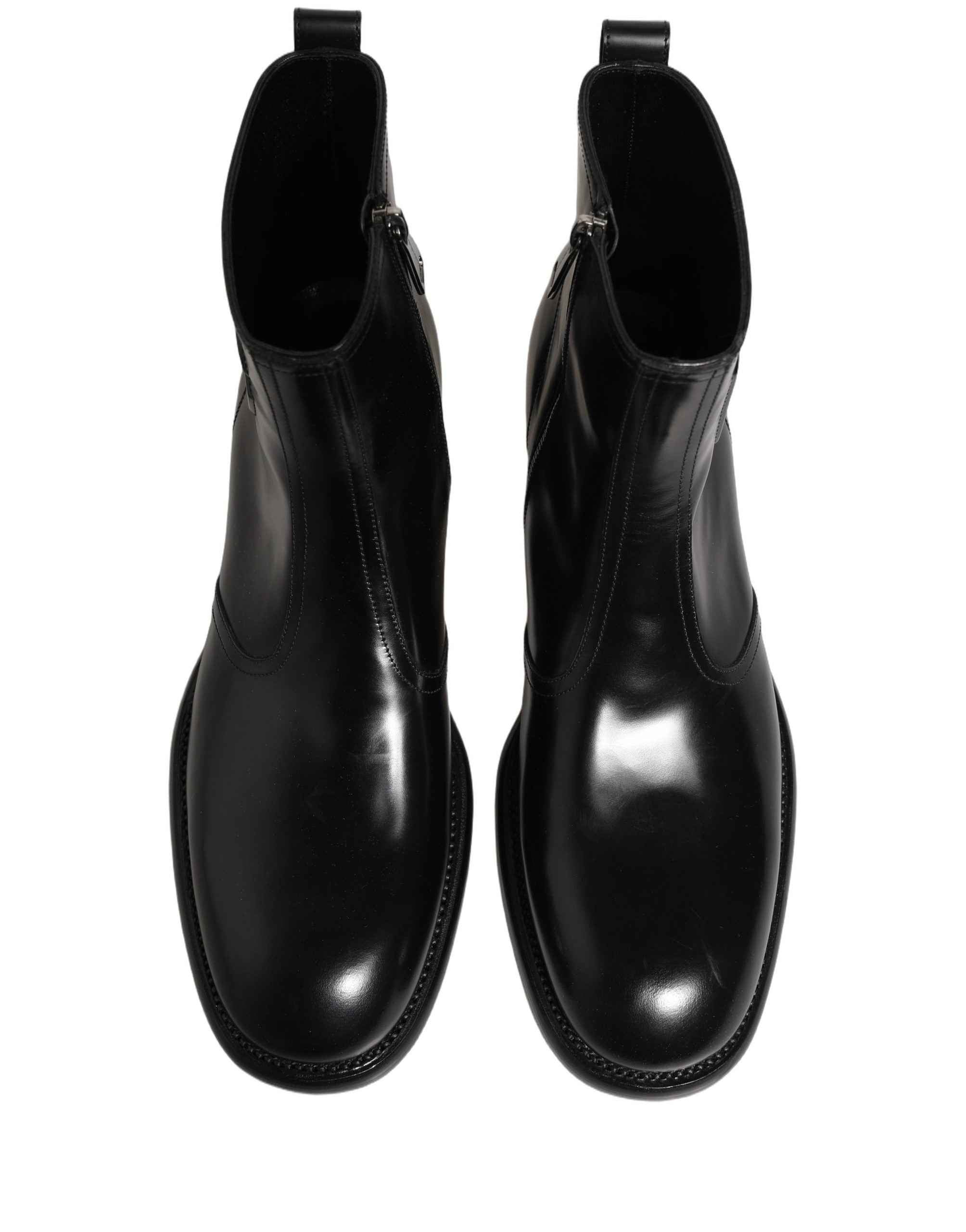 Dolce & Gabbana Black Leather Embossed Logo Ankle Boots Shoes