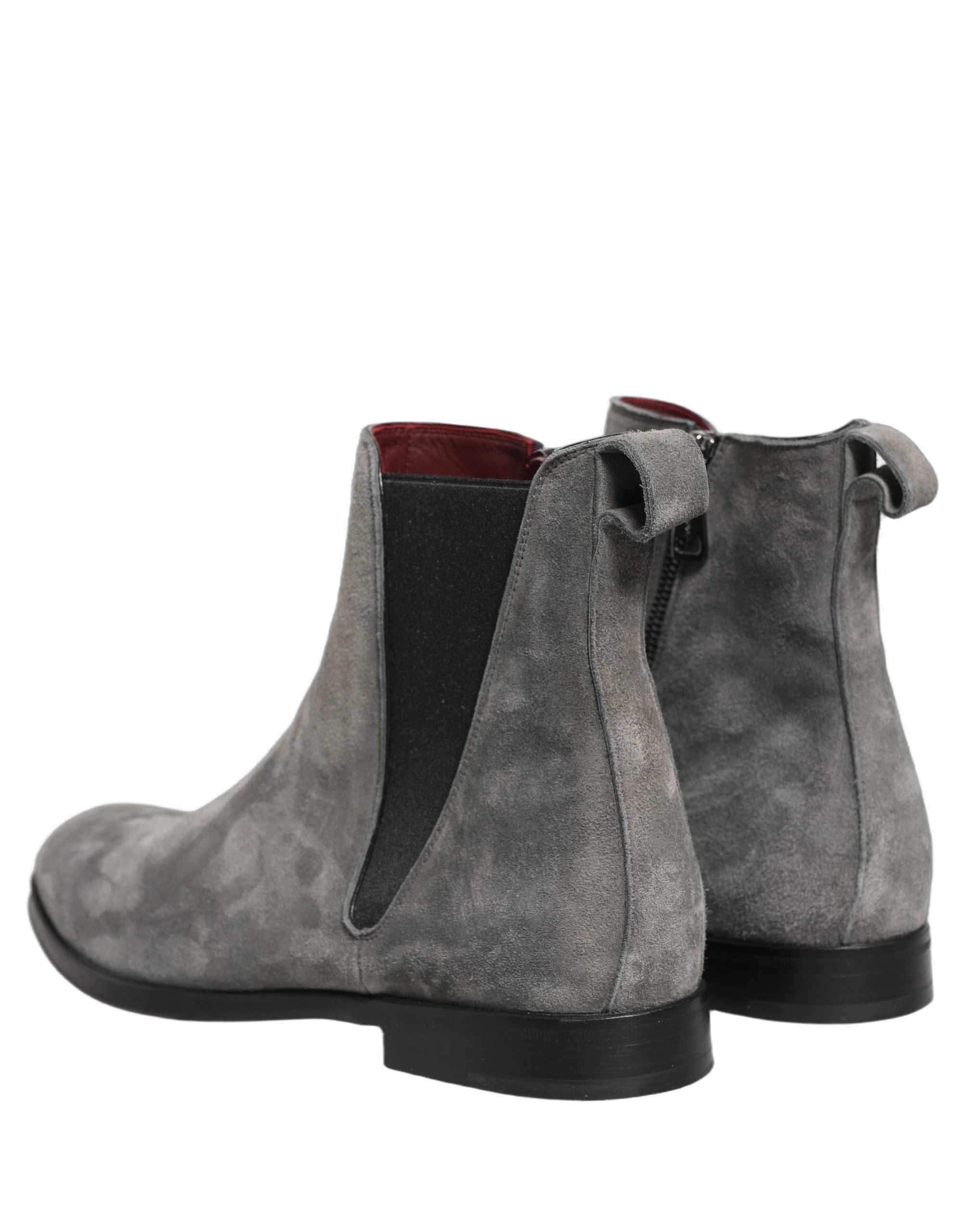 Dolce & Gabbana Gray Suede Leather Chelsea Boots Shoes