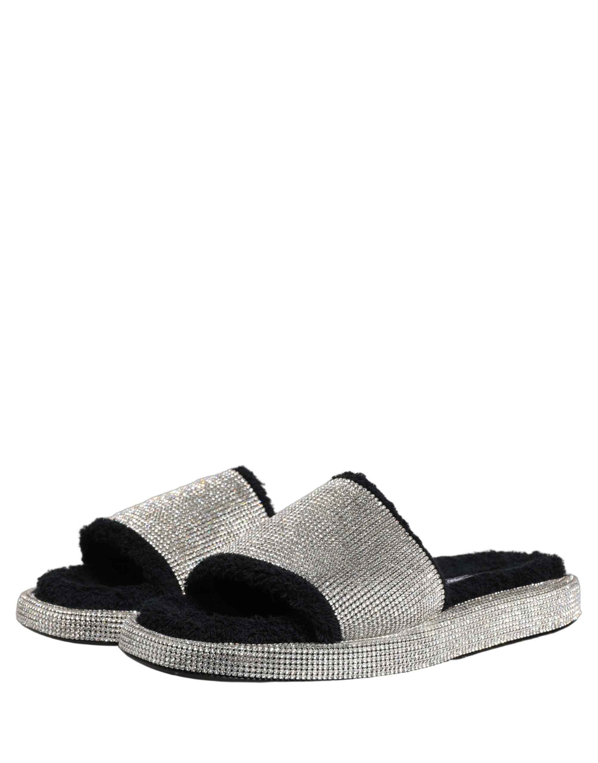 Dolce & Gabbana Black Crystal Embellished Platform Men Slides Shoes
