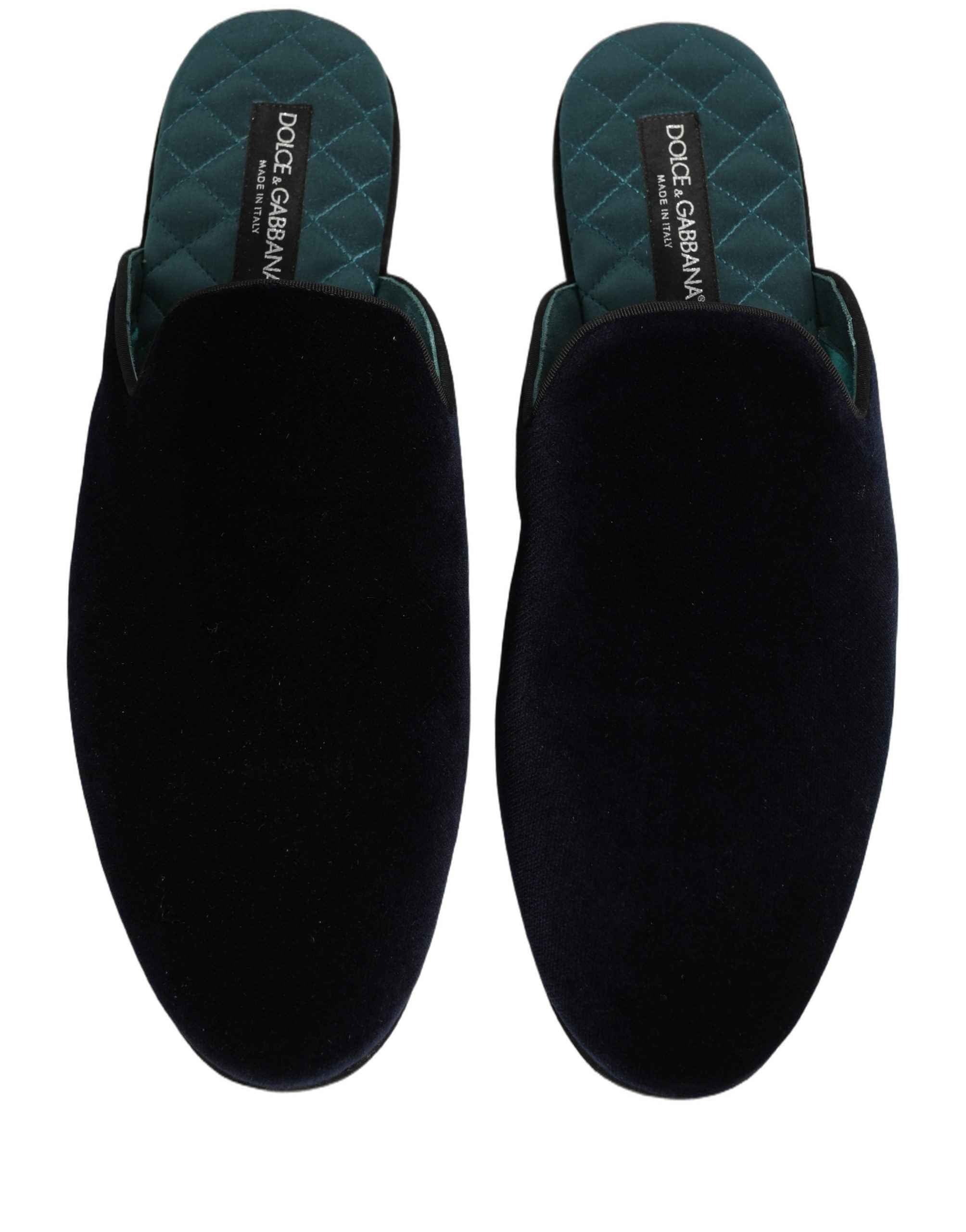 Dolce & Gabbana Dark Blue Suede Slides Flat Slipper Men Shoes
