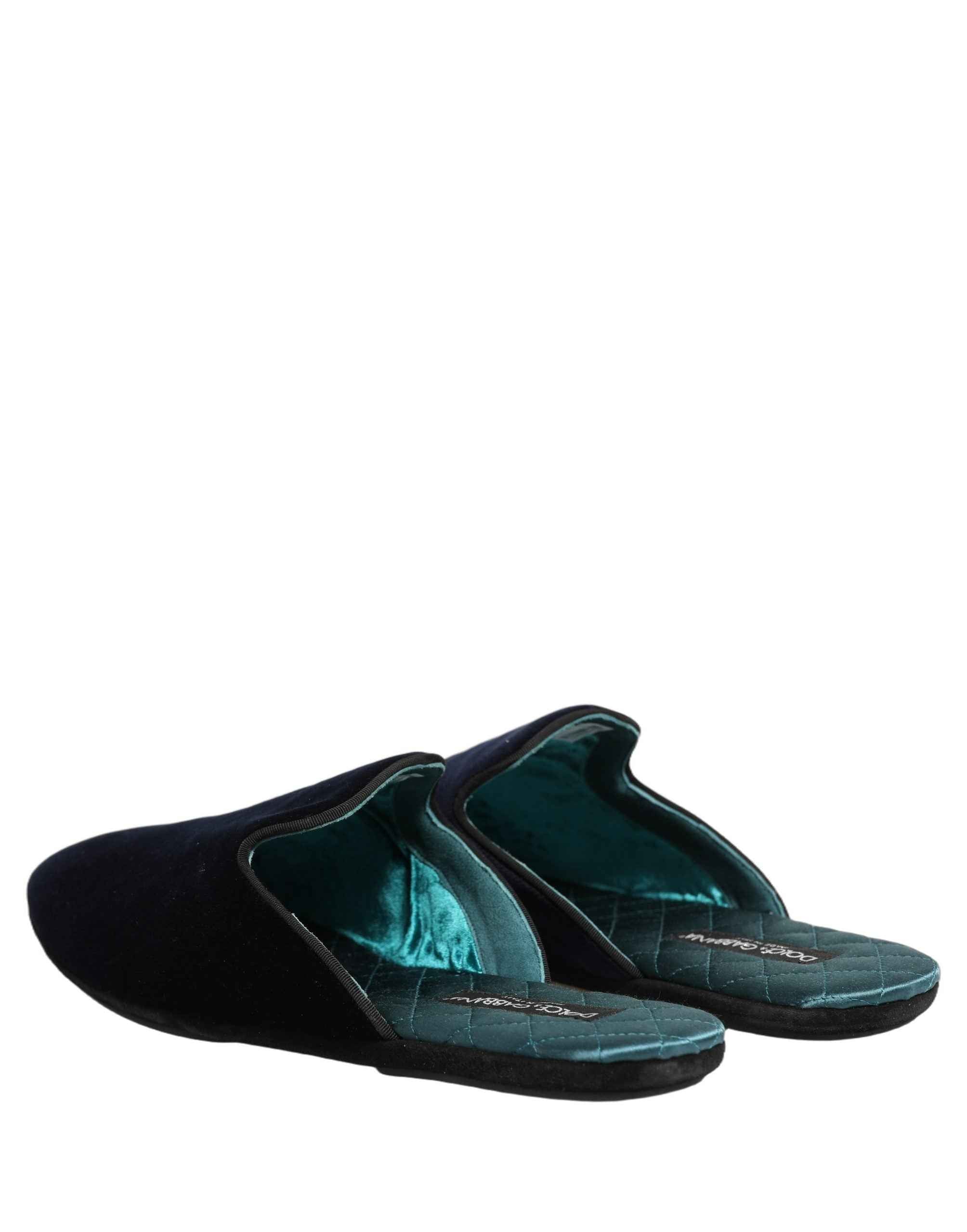 Dolce & Gabbana Dark Blue Suede Slides Flat Slipper Men Shoes