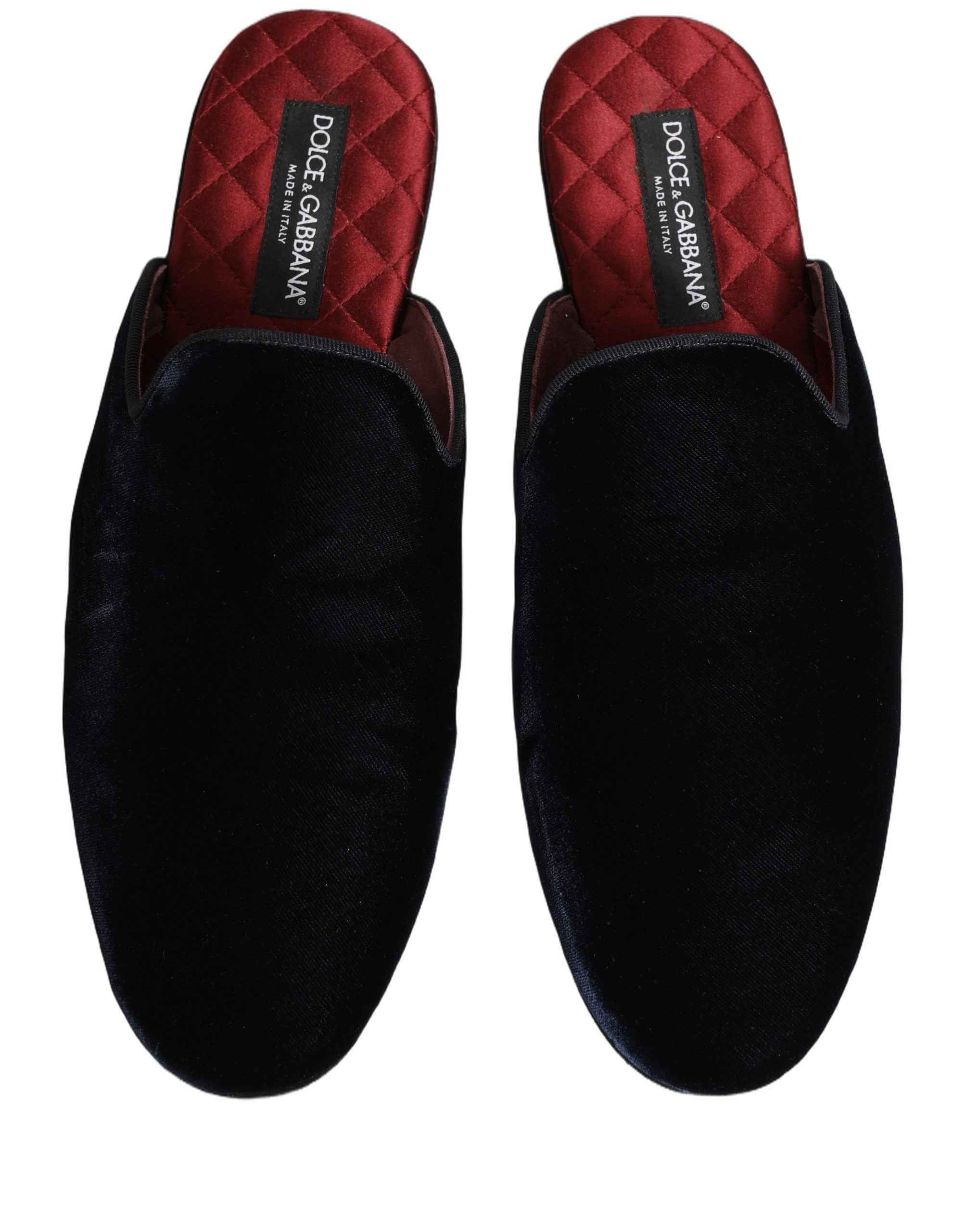 Dolce & Gabbana Dark Blue Suede Slides Flat Slipper Men Shoes