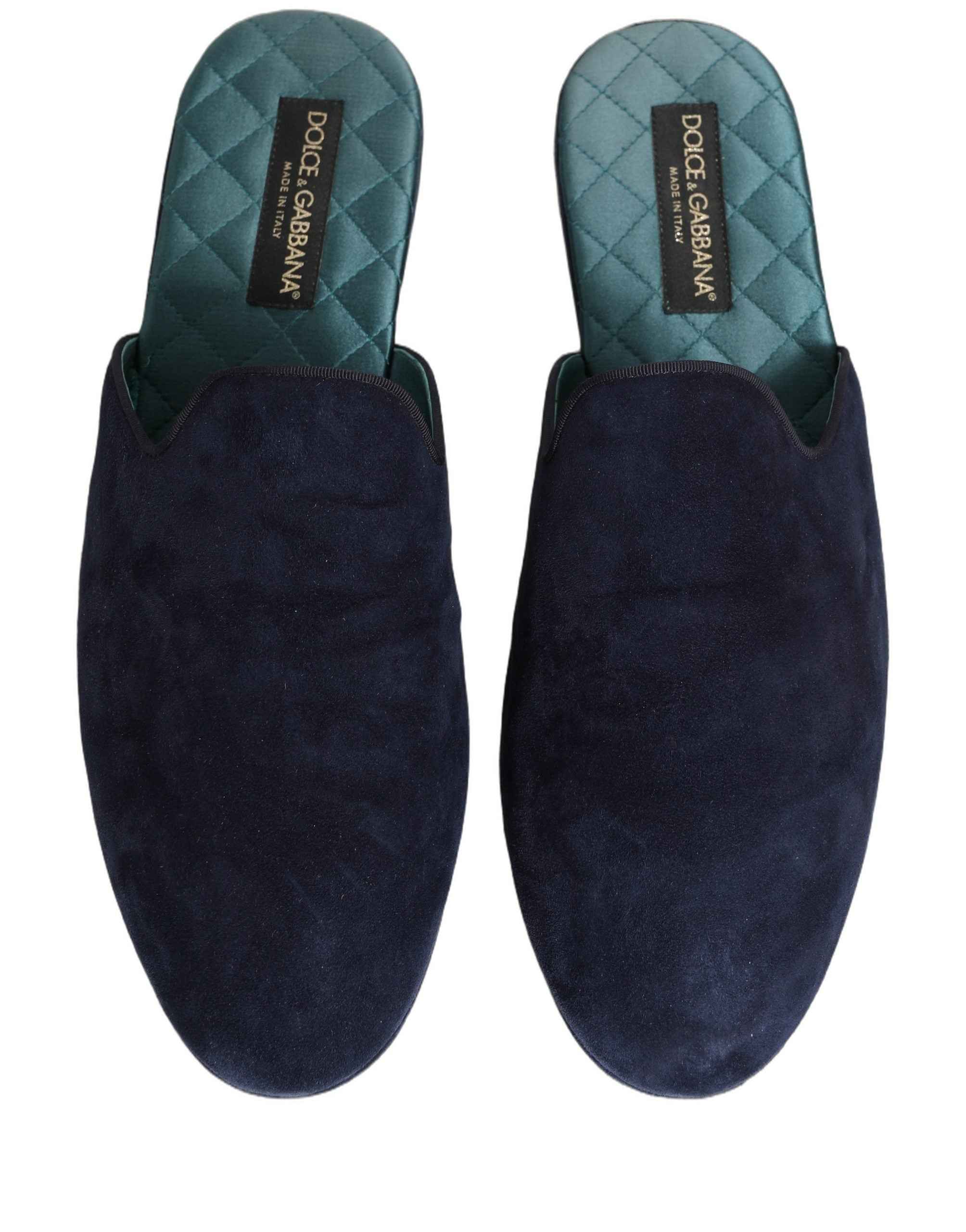 Dolce & Gabbana Blue Suede Slides Flat Slipper Men Shoes