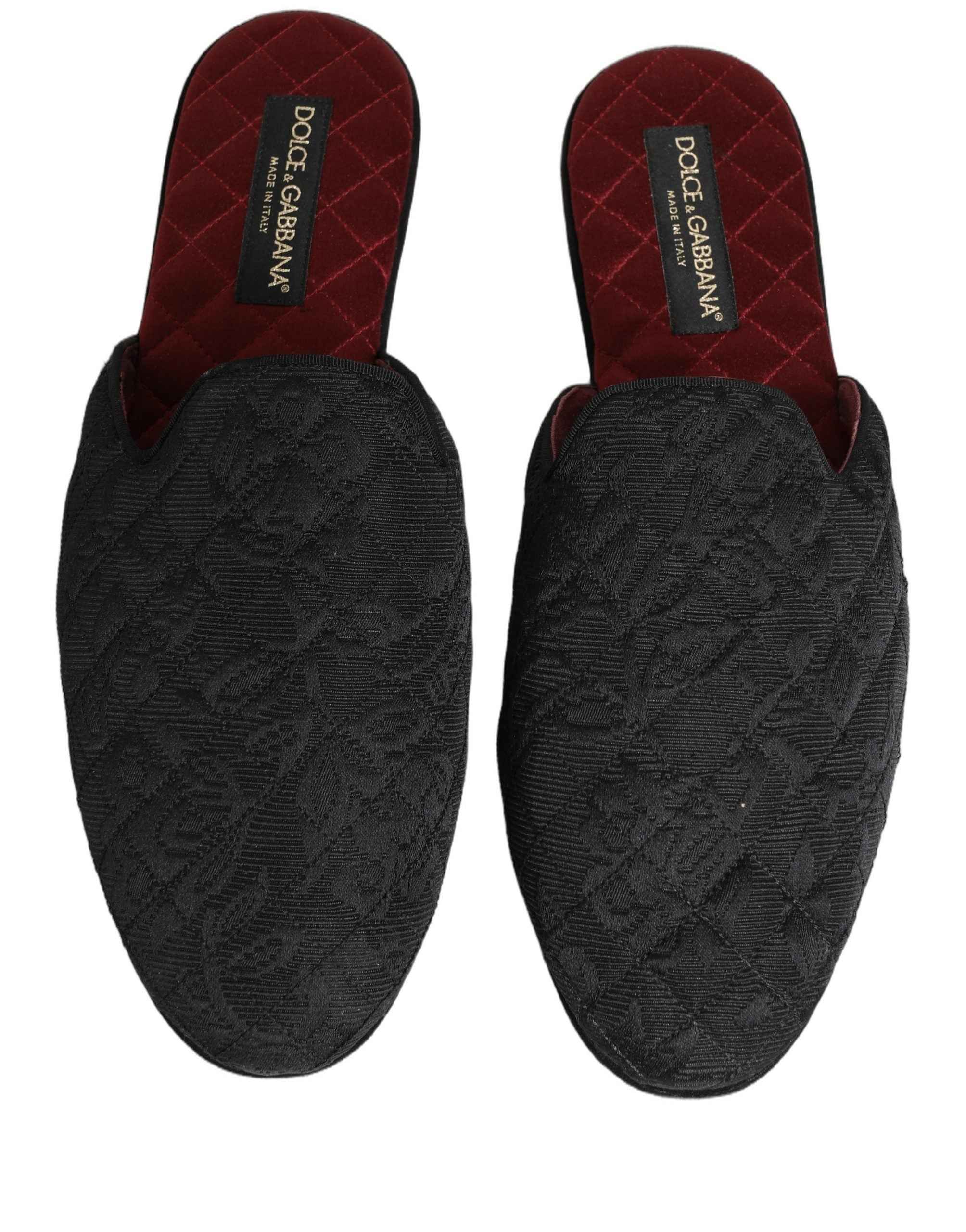 Dolce & Gabbana Black Floral Brocade Slides Slippers Shoes