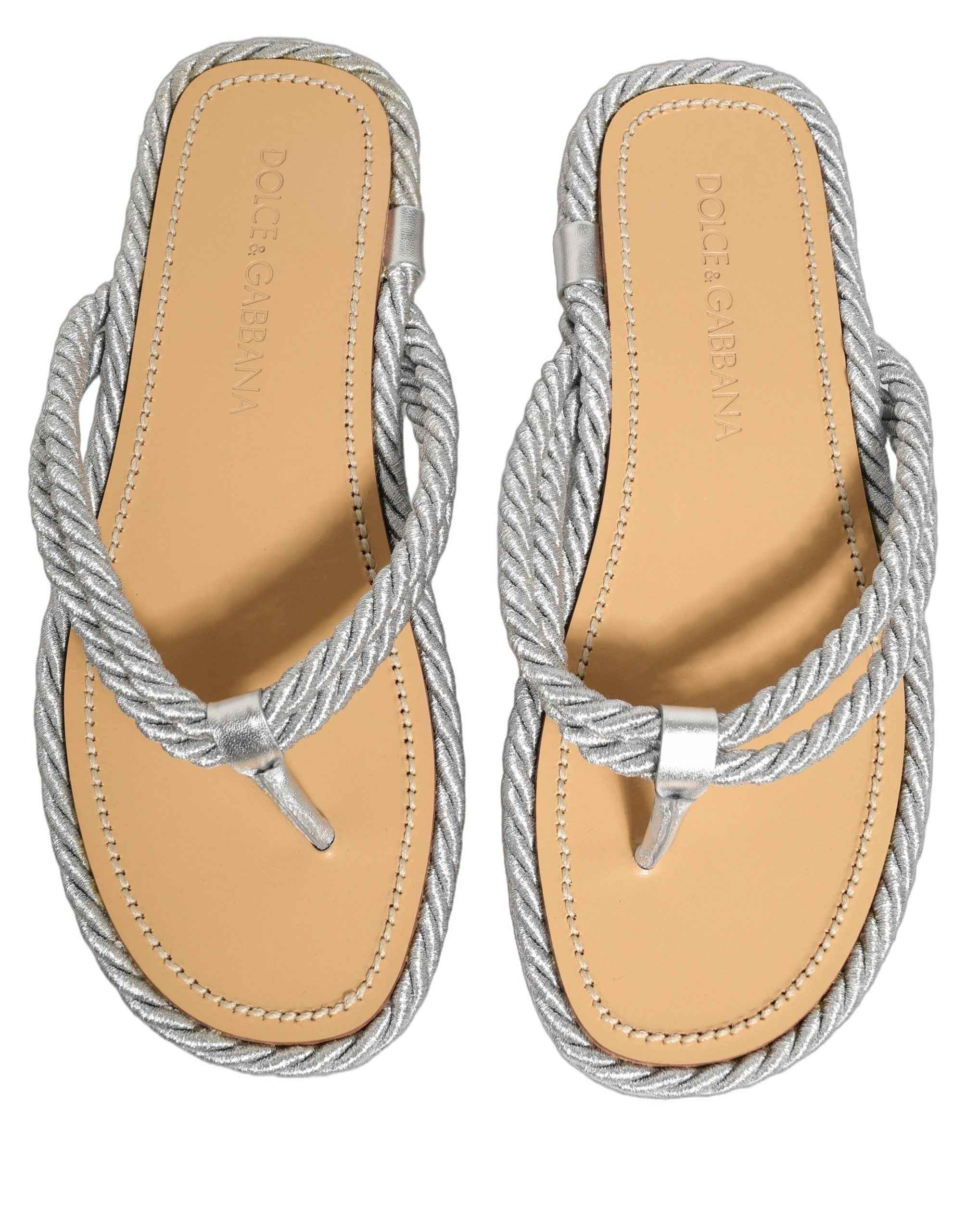Dolce & Gabbana Silver Rope Slides Sandals Flip Flops Shoes