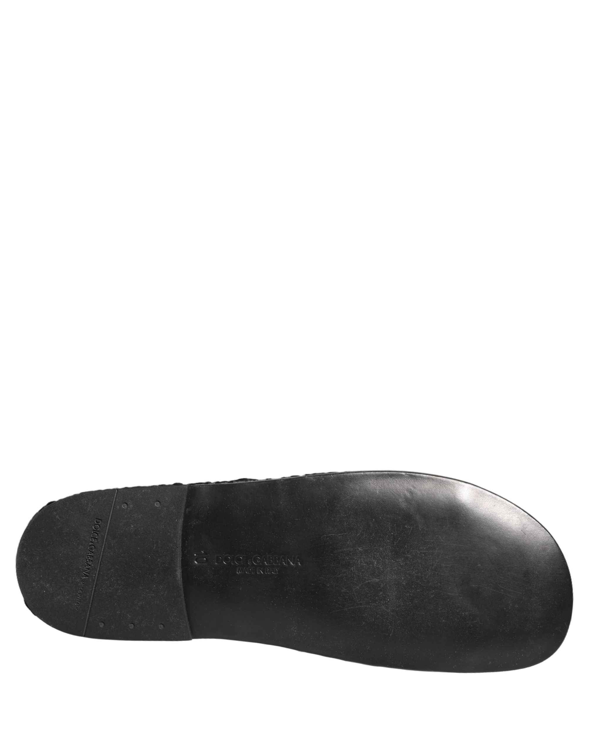Dolce & Gabbana Black Fabric Woven Slides Sandals Flats Shoes
