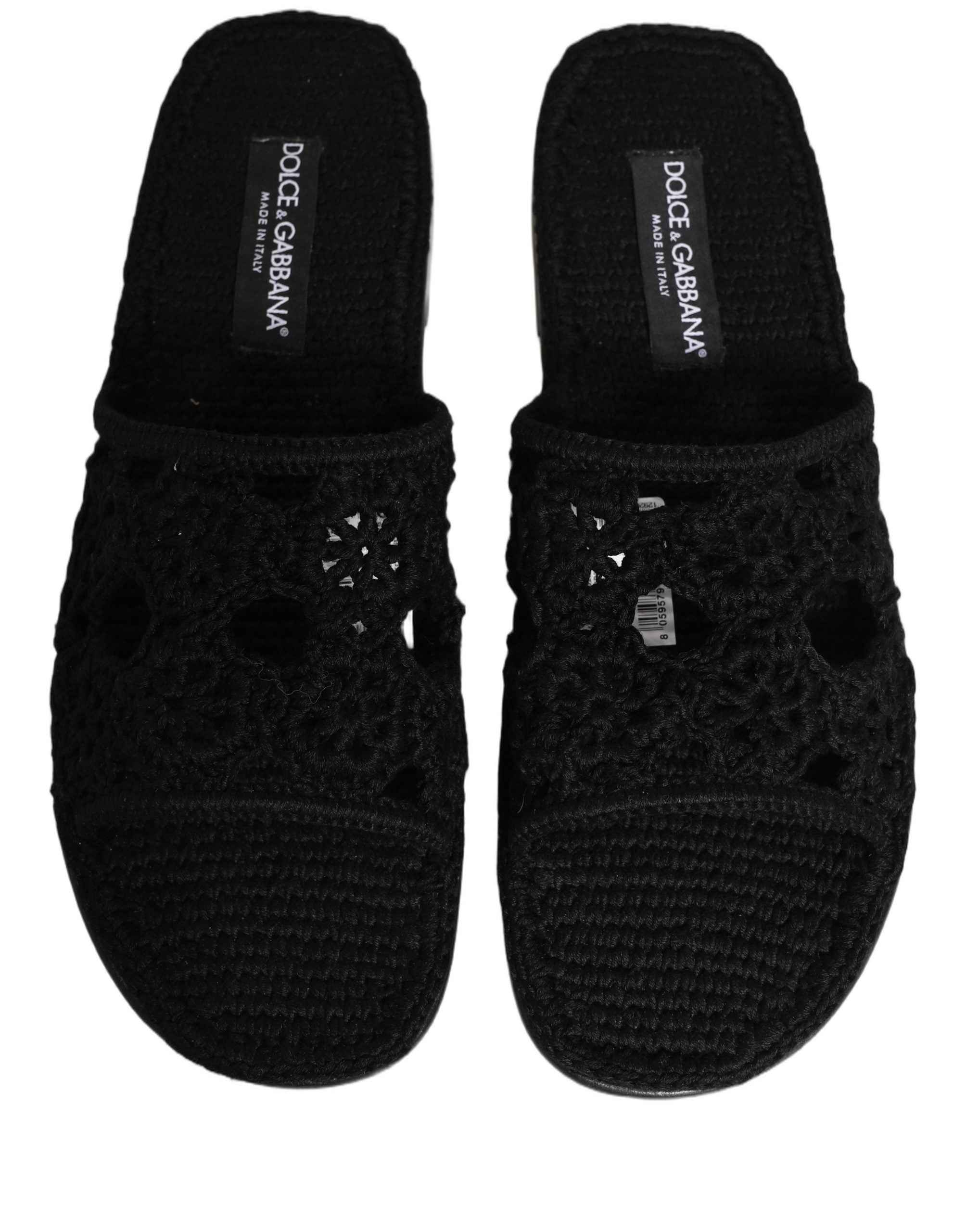 Dolce & Gabbana Black Fabric Woven Slides Sandals Flats Shoes