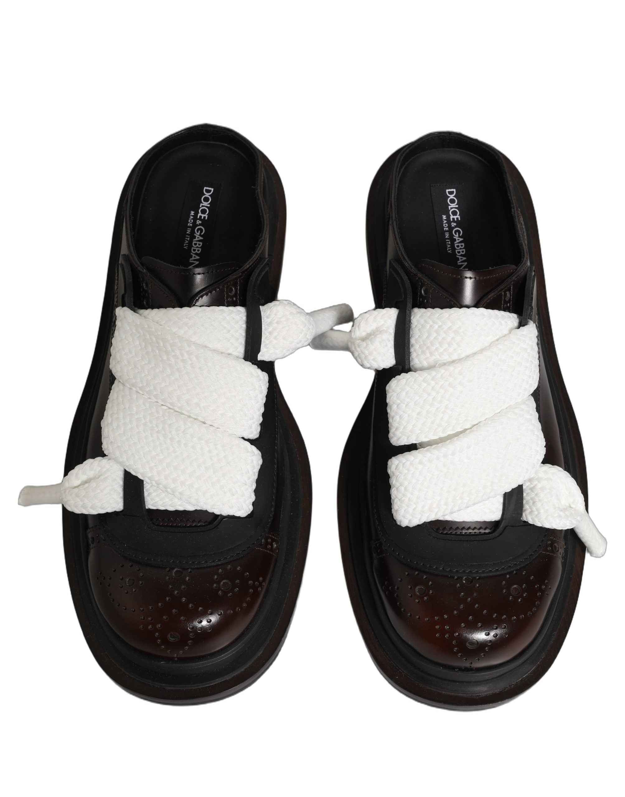 Dolce & Gabbana Brown Leather Slip On Flat Sandals Men Shoes