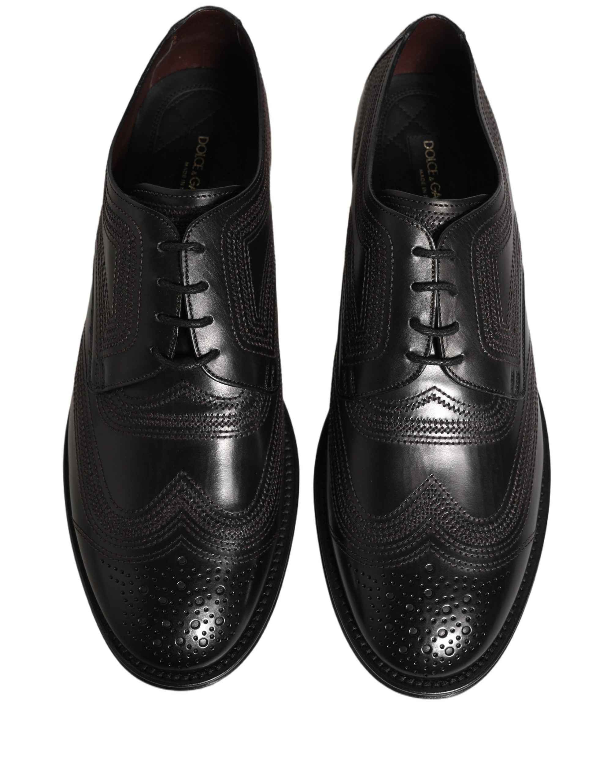 Dolce & Gabbana Black Embroidered Leather Derby Dress Shoes
