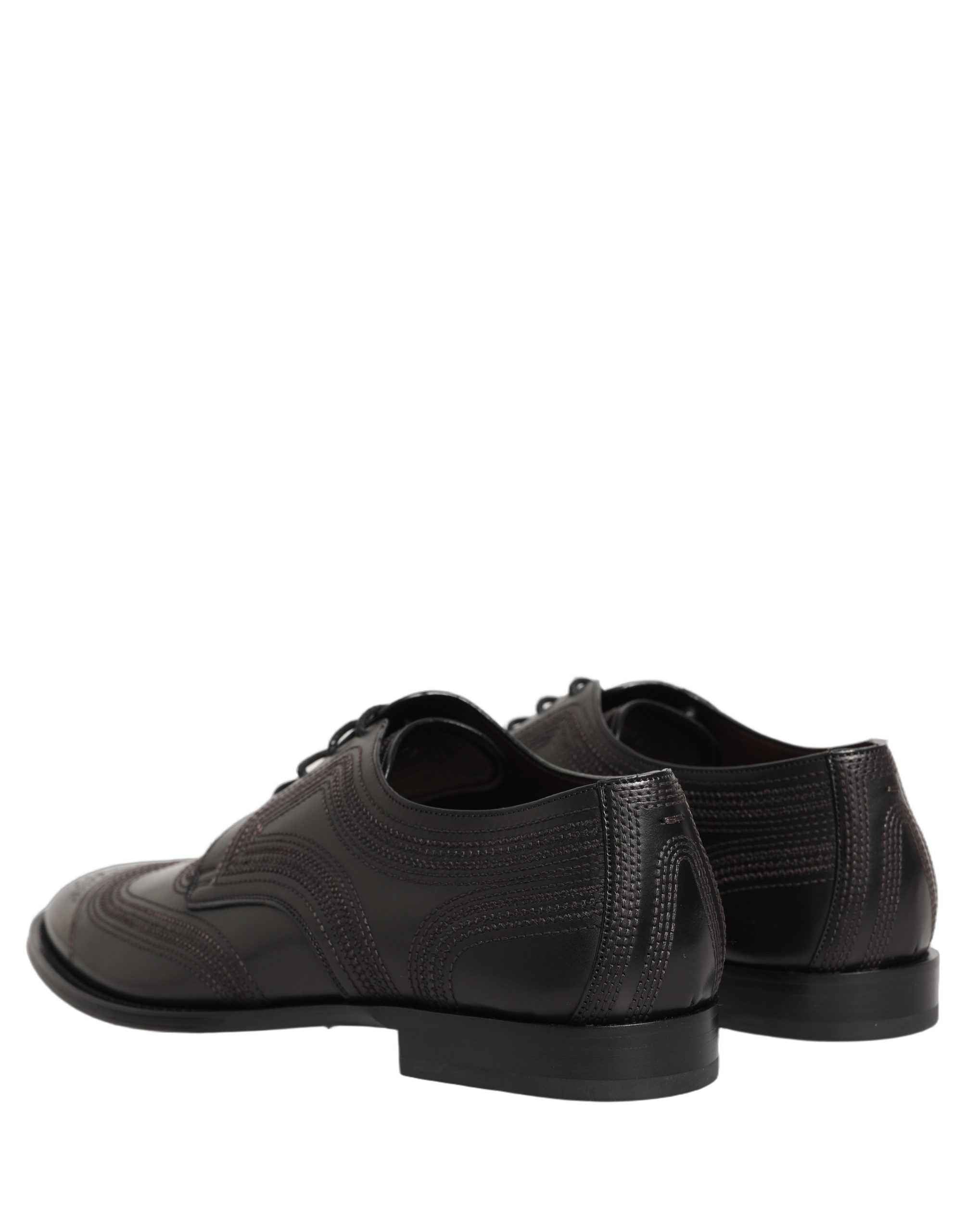Dolce & Gabbana Black Embroidered Leather Derby Dress Shoes