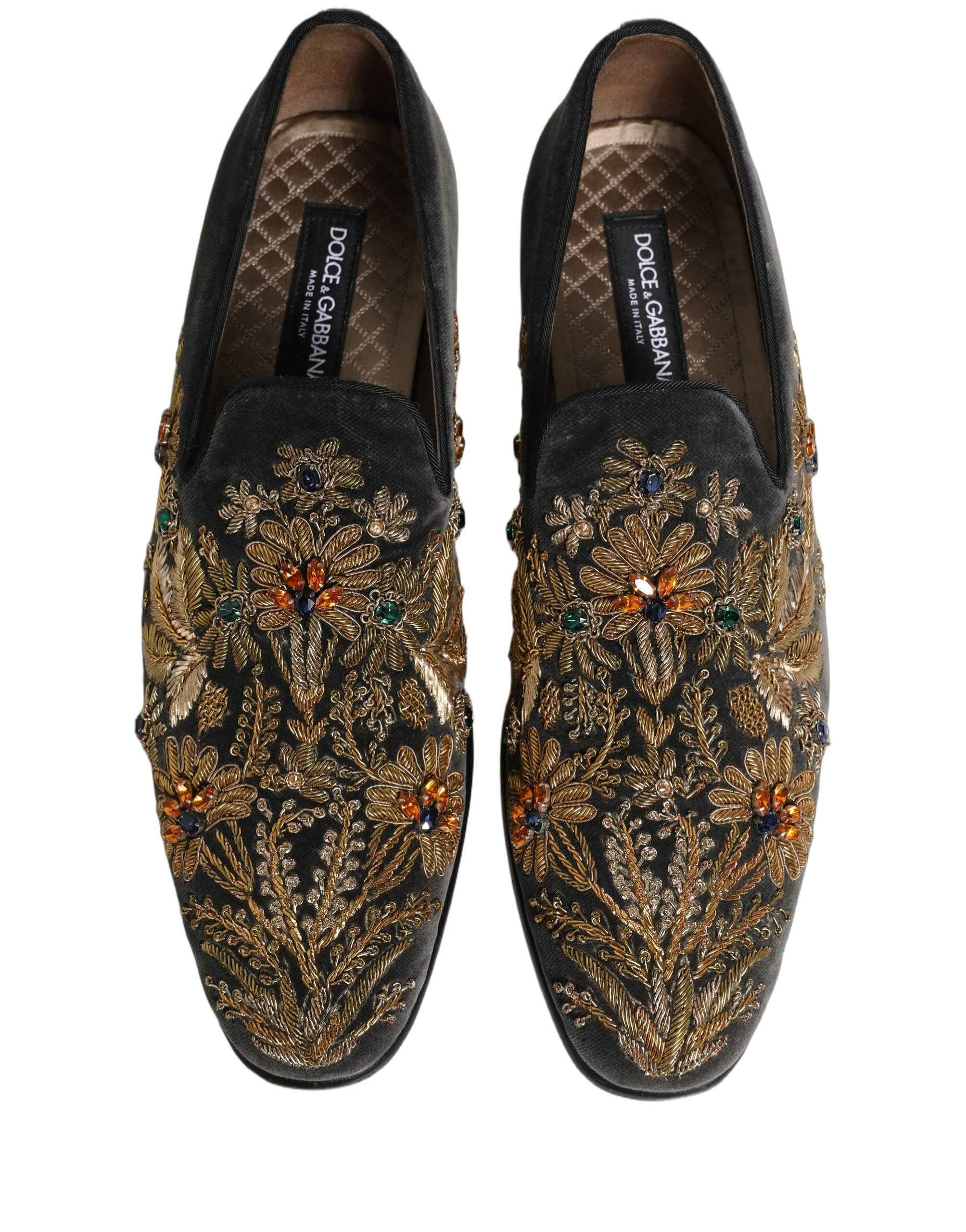 Dolce & Gabbana Black Velvet Embellished Dress Loafers Shoes