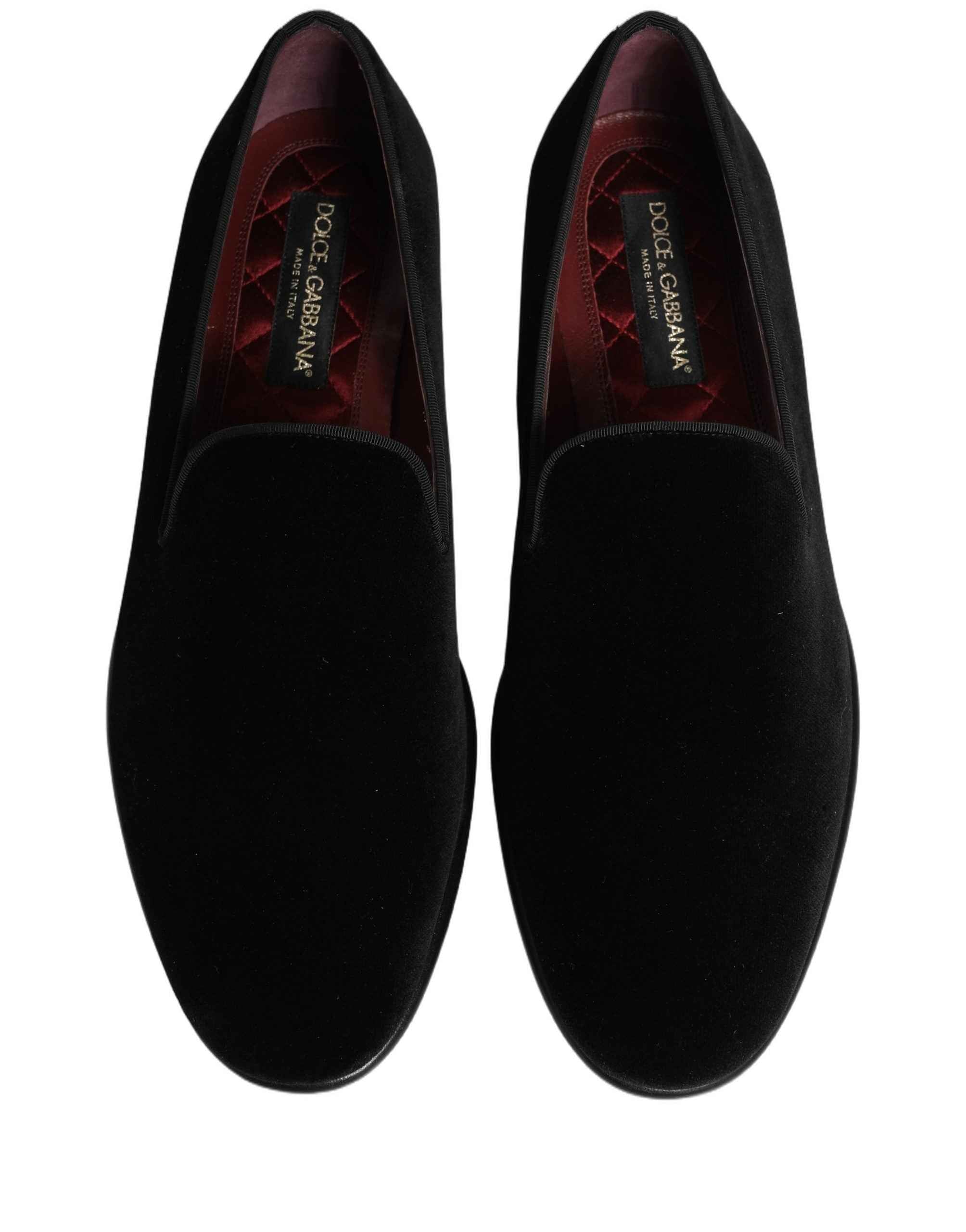 Dolce & Gabbana Black Velvet Loafers Formal Men Dress Shoes