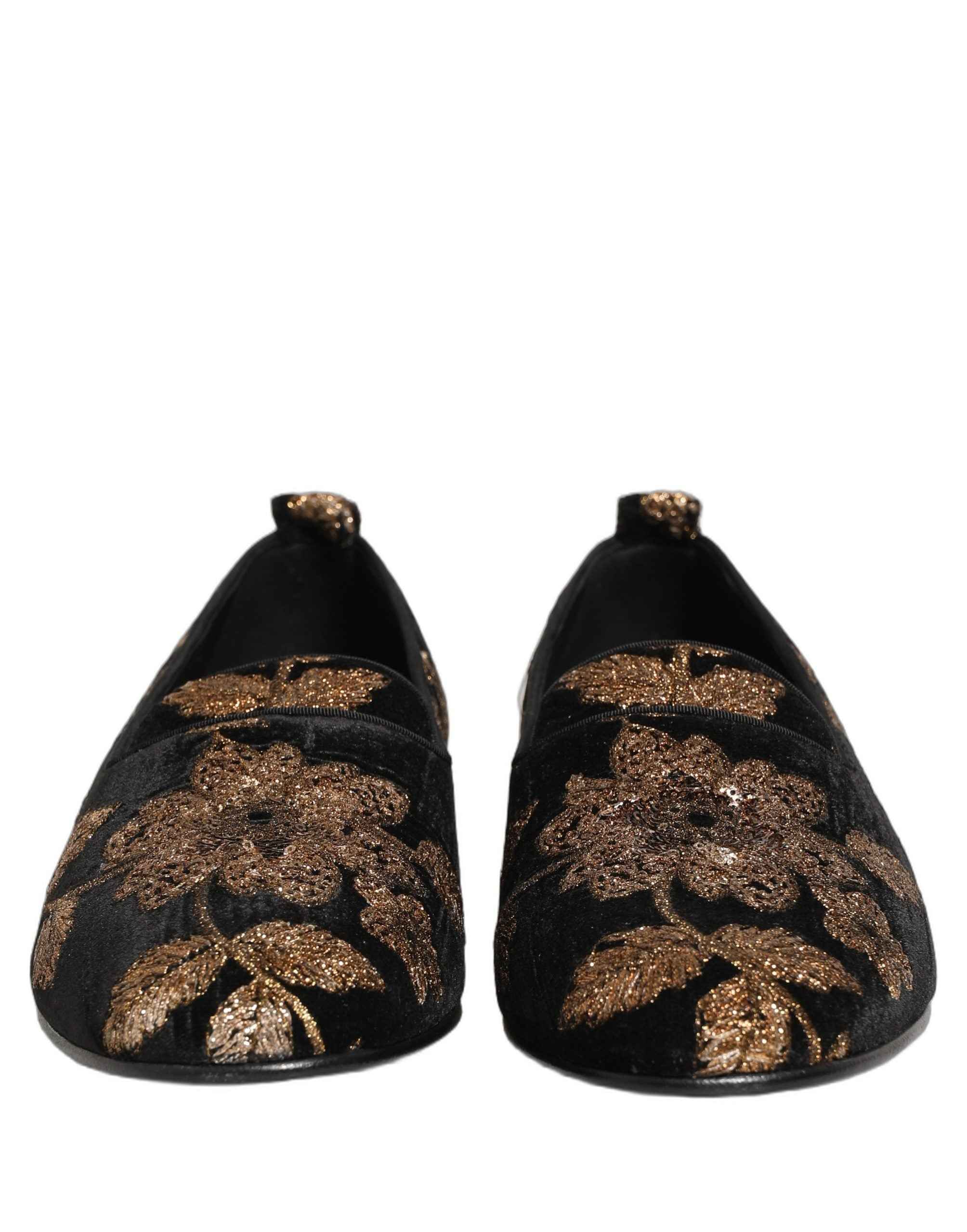 Dolce & Gabbana Black Floral Jacquard Dress Loafers Shoes