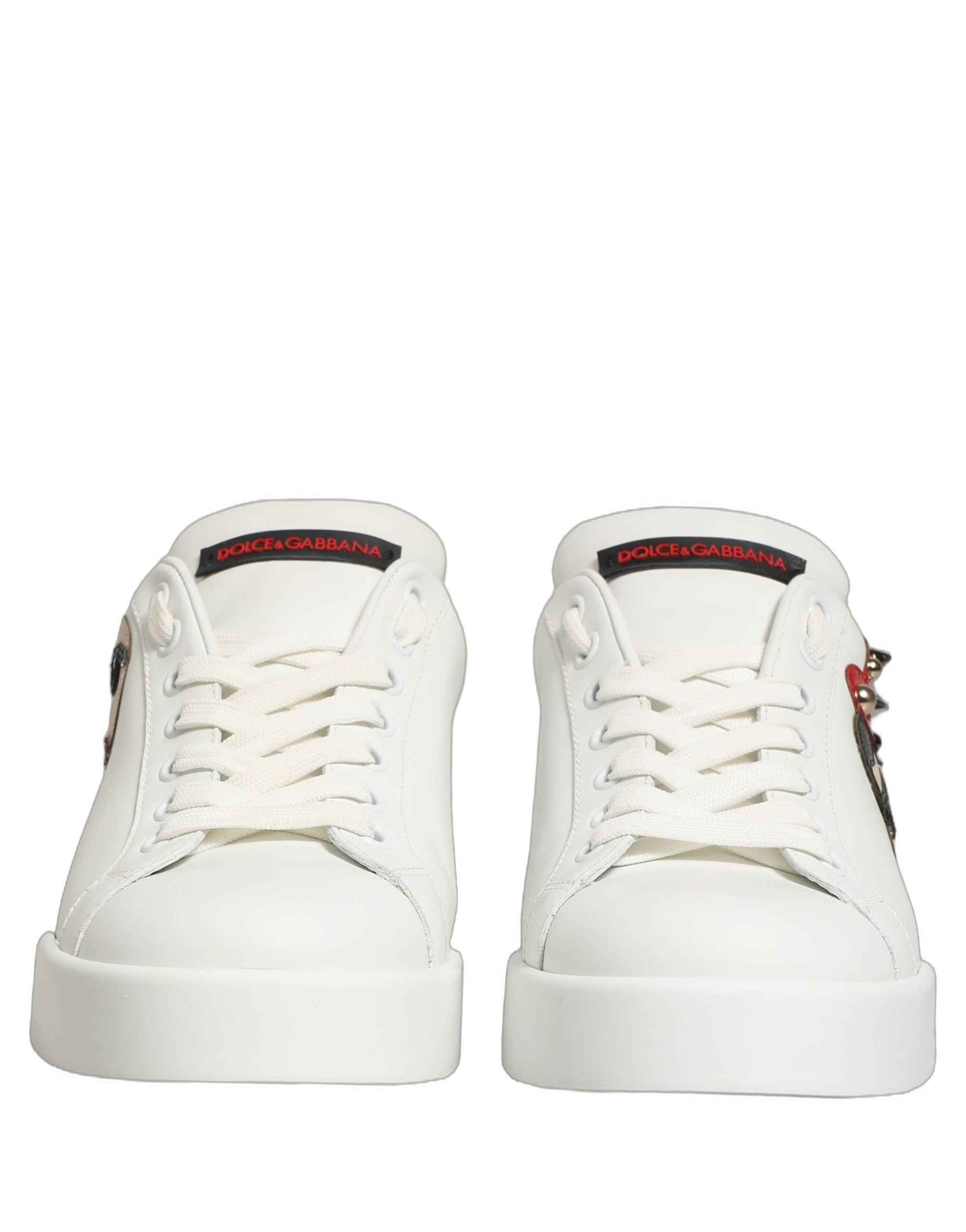 Dolce & Gabbana White Patch Calfskin Nappa Portofino Sneakers Shoes