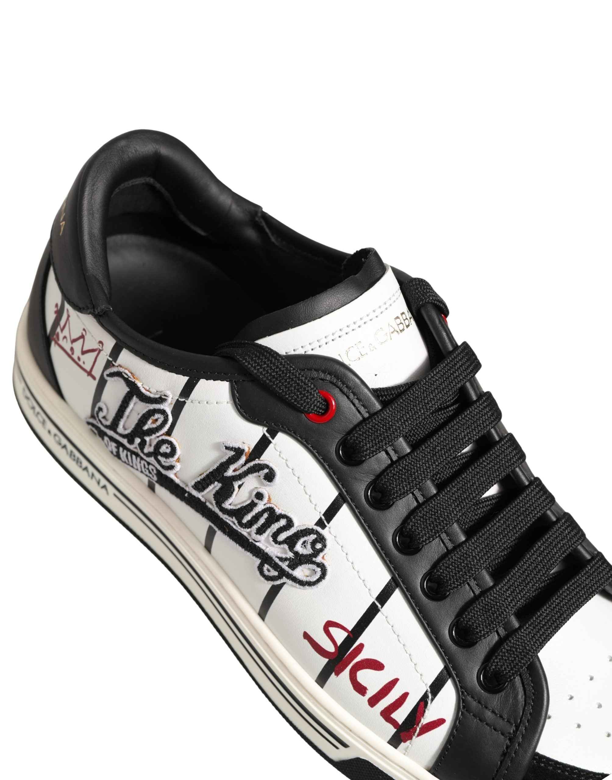 Dolce & Gabbana White Black DG Logo King Patch Low-Top Sneaker Shoes