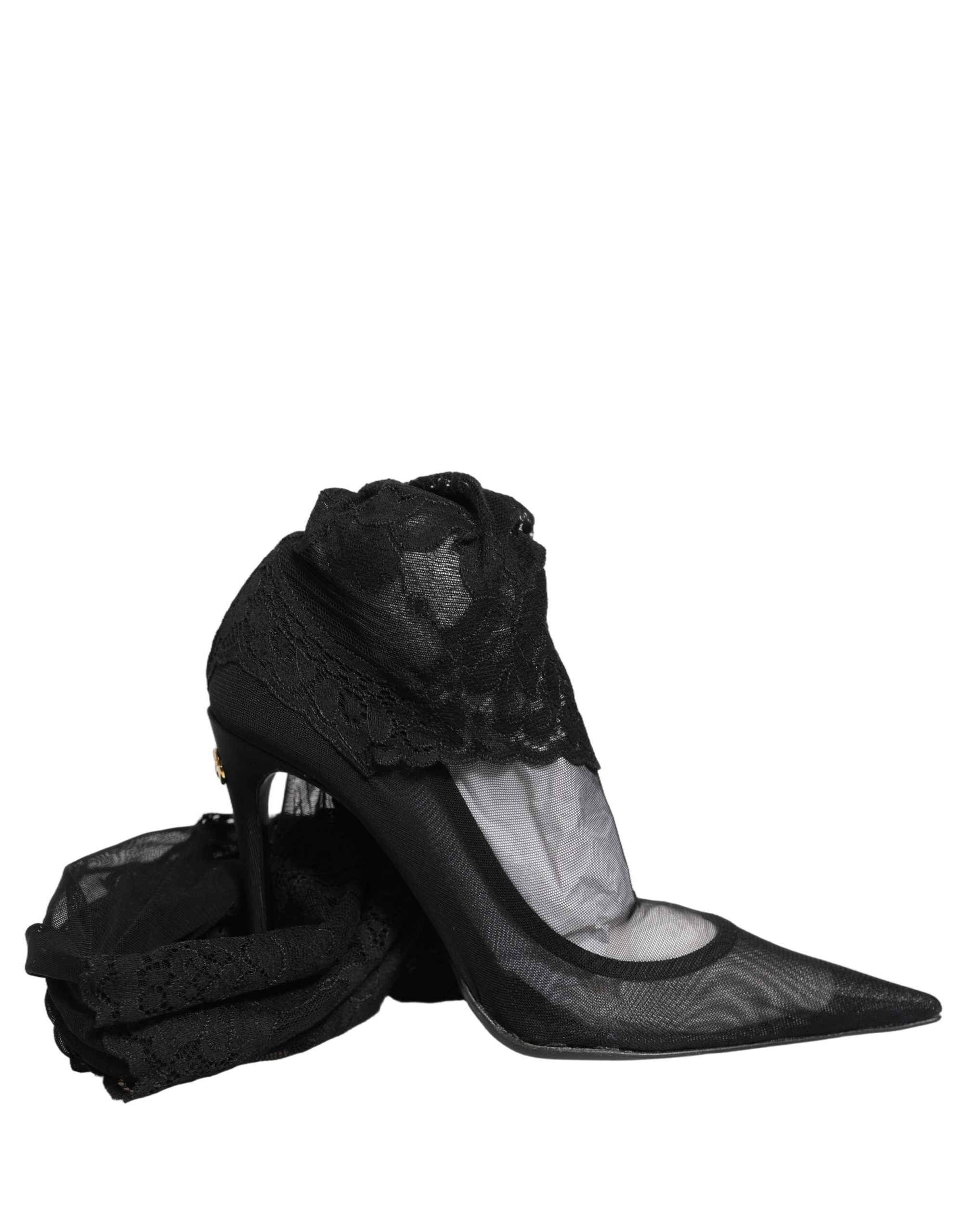 Dolce & Gabbana Black Over The Knee Sock Pumps Boots Shoes