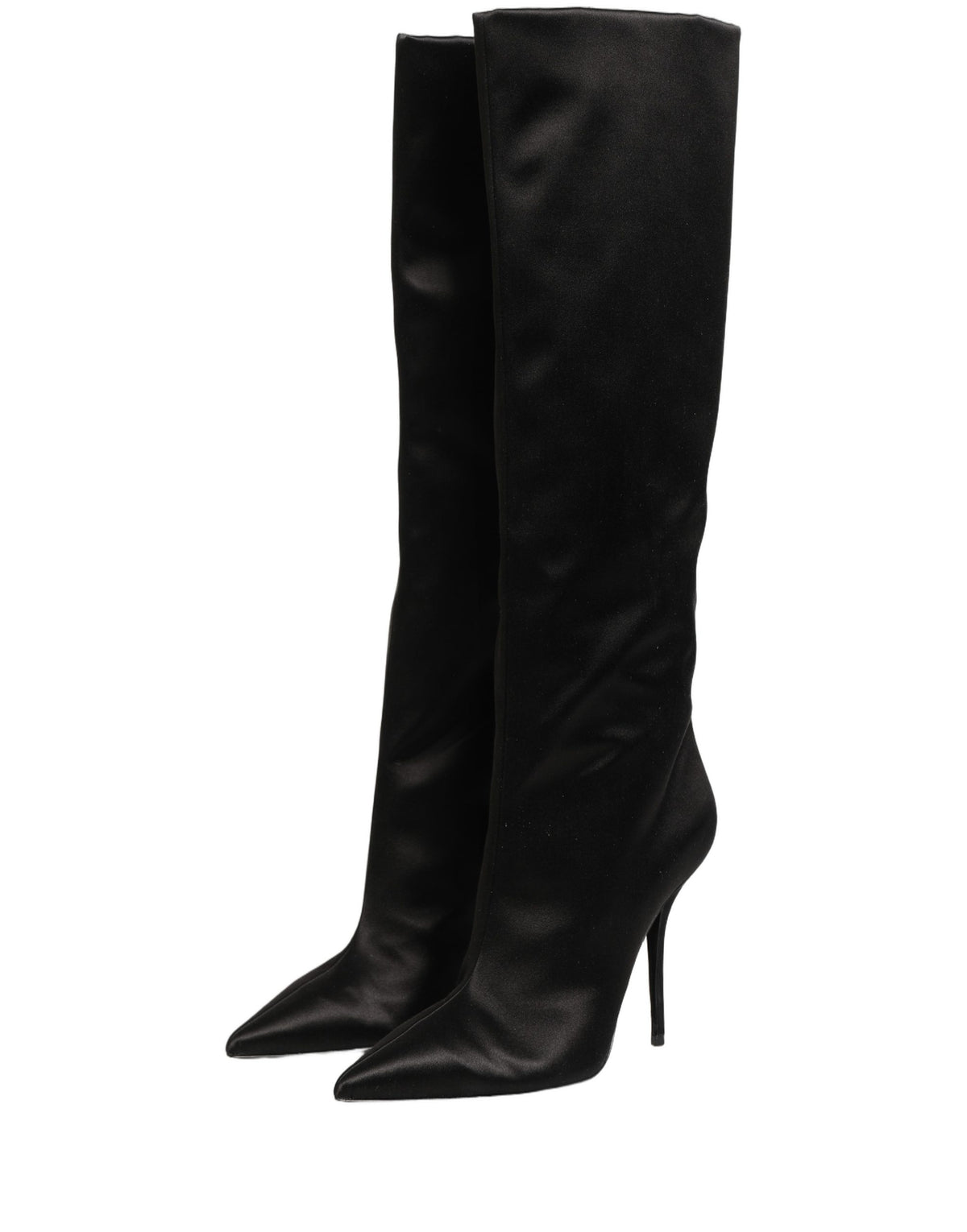 Dolce & Gabbana Black Satin Knee High Stiletto Boots Shoes