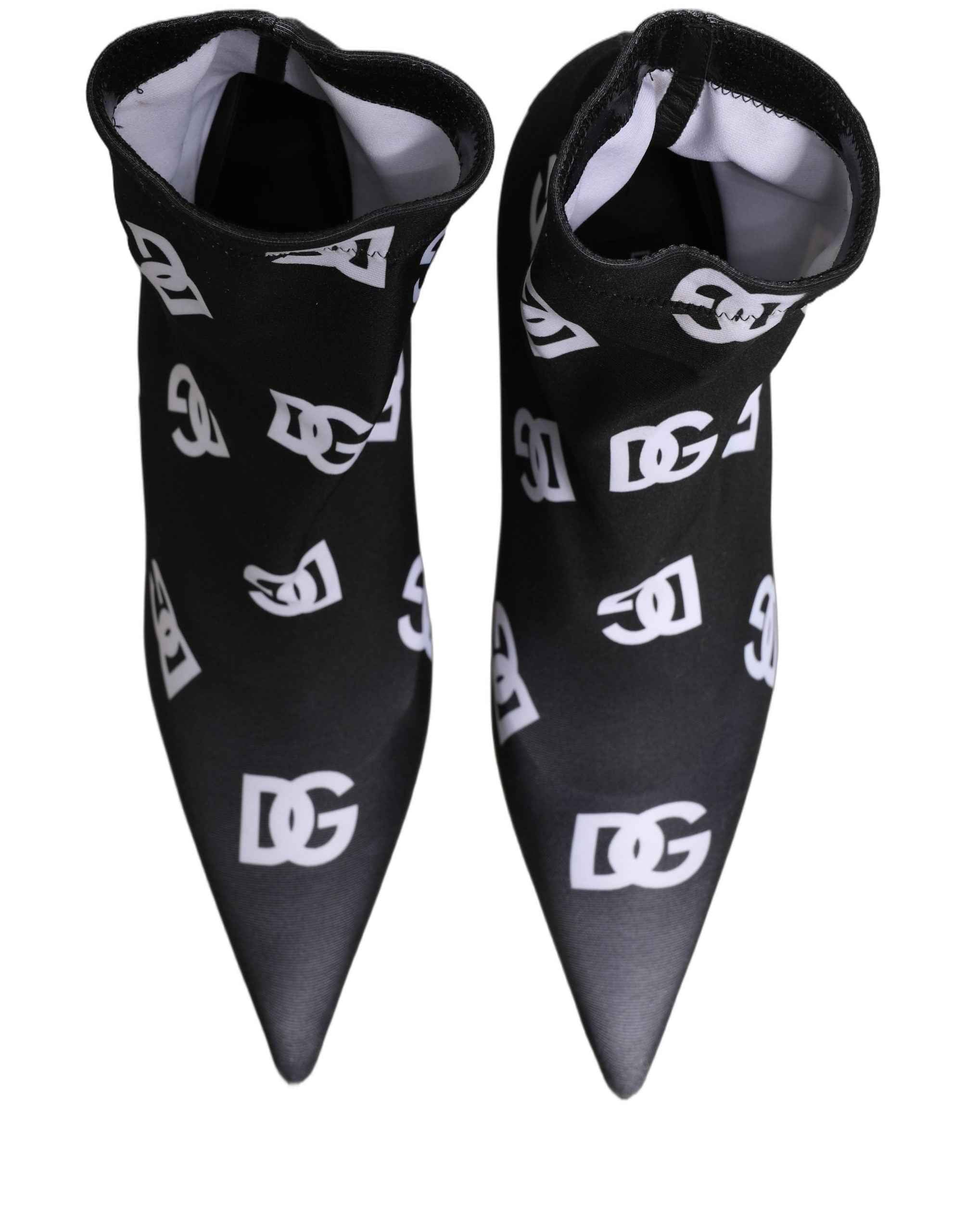 Dolce & Gabbana Black Logo Stretch Heels Ankle Boots Shoes