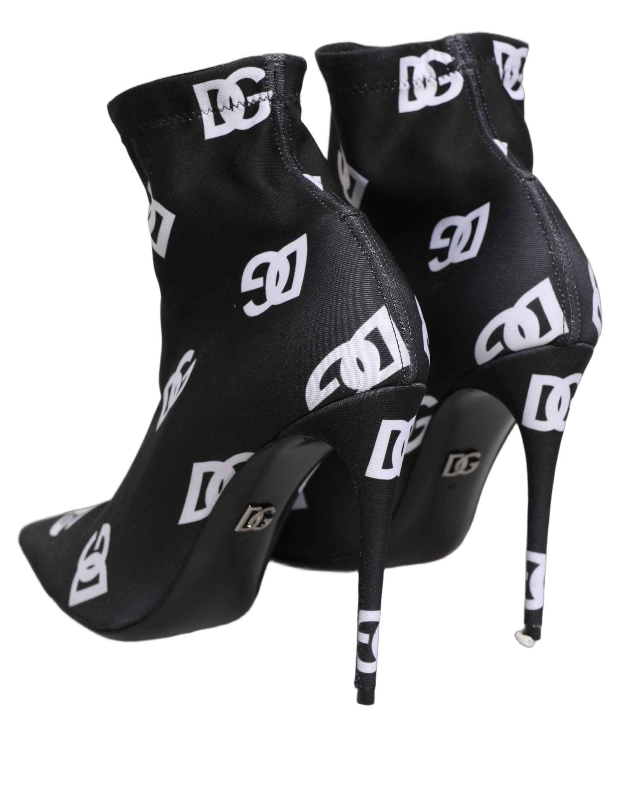 Dolce & Gabbana Black Logo Stretch Heels Ankle Boots Shoes