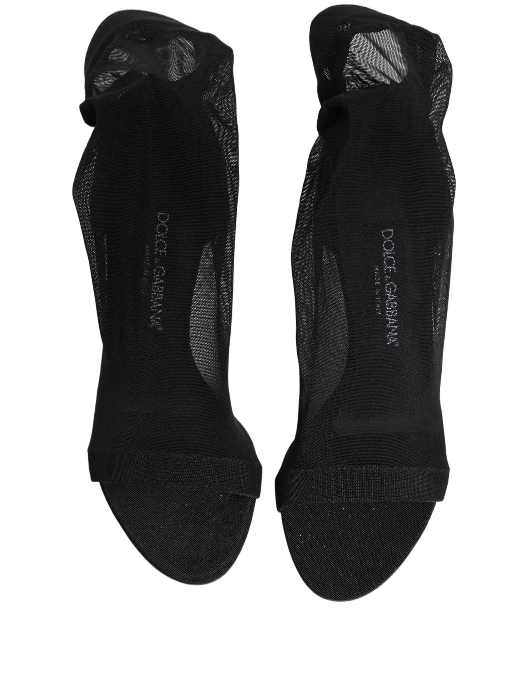 Dolce & Gabbana Black Nylon Mesh Sock Style Boots Shoes