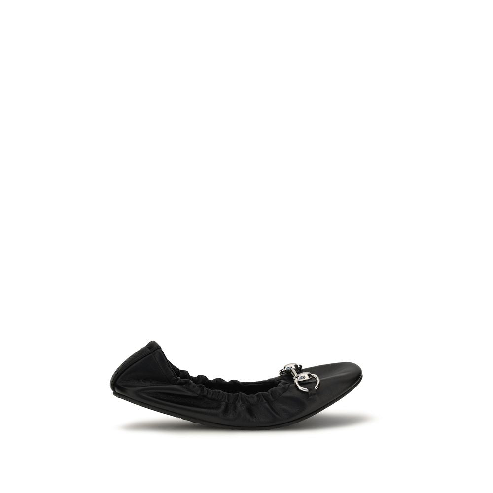 Gucci Black Calf Leather Bos Taurus Ballet Flats