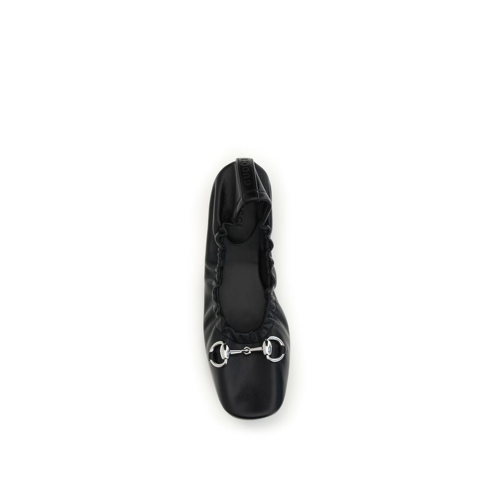 Gucci Black Calf Leather Bos Taurus Ballet Flats
