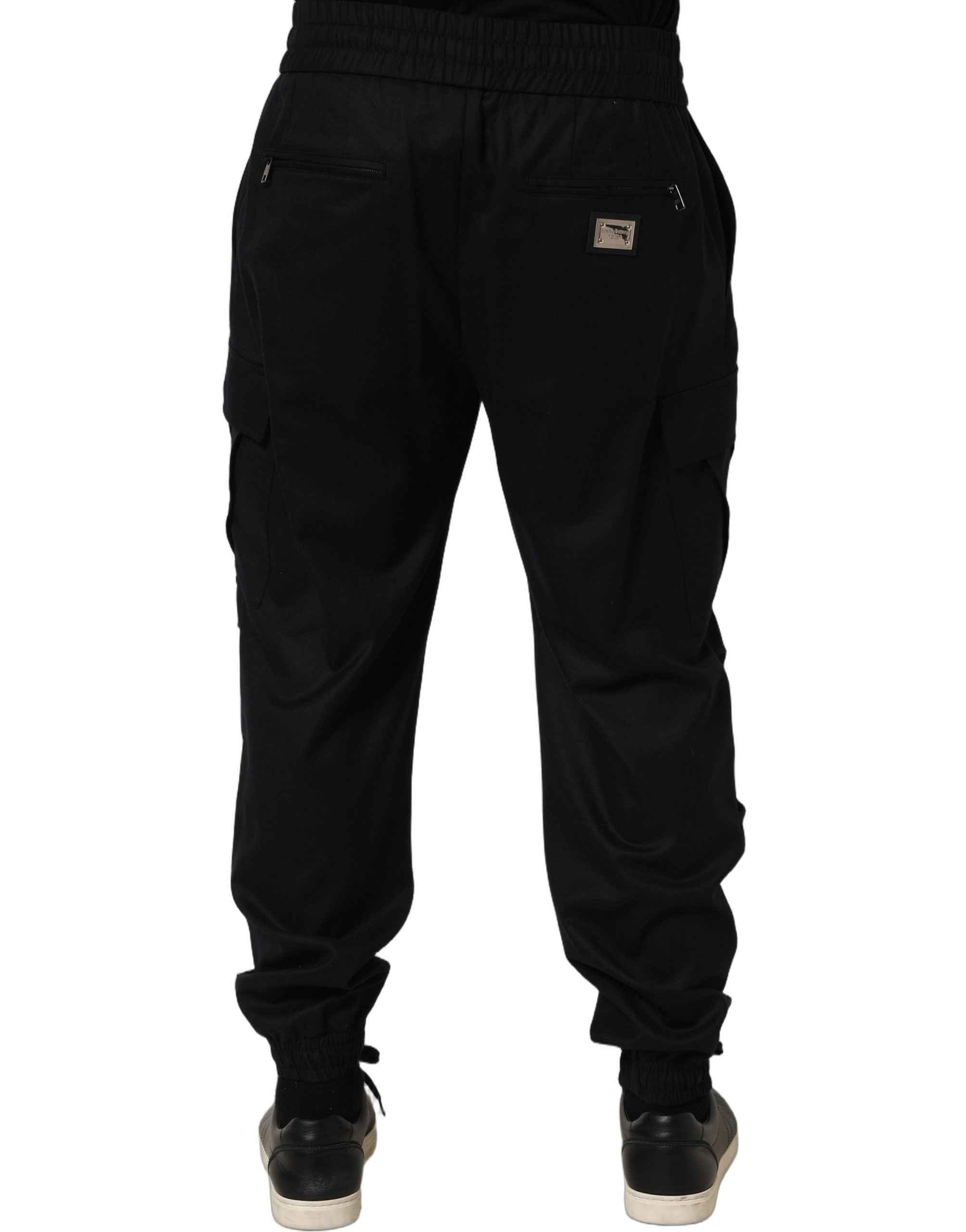 Dolce & Gabbana Black Mid Waist Cargo Jogger Sweatpants Pants