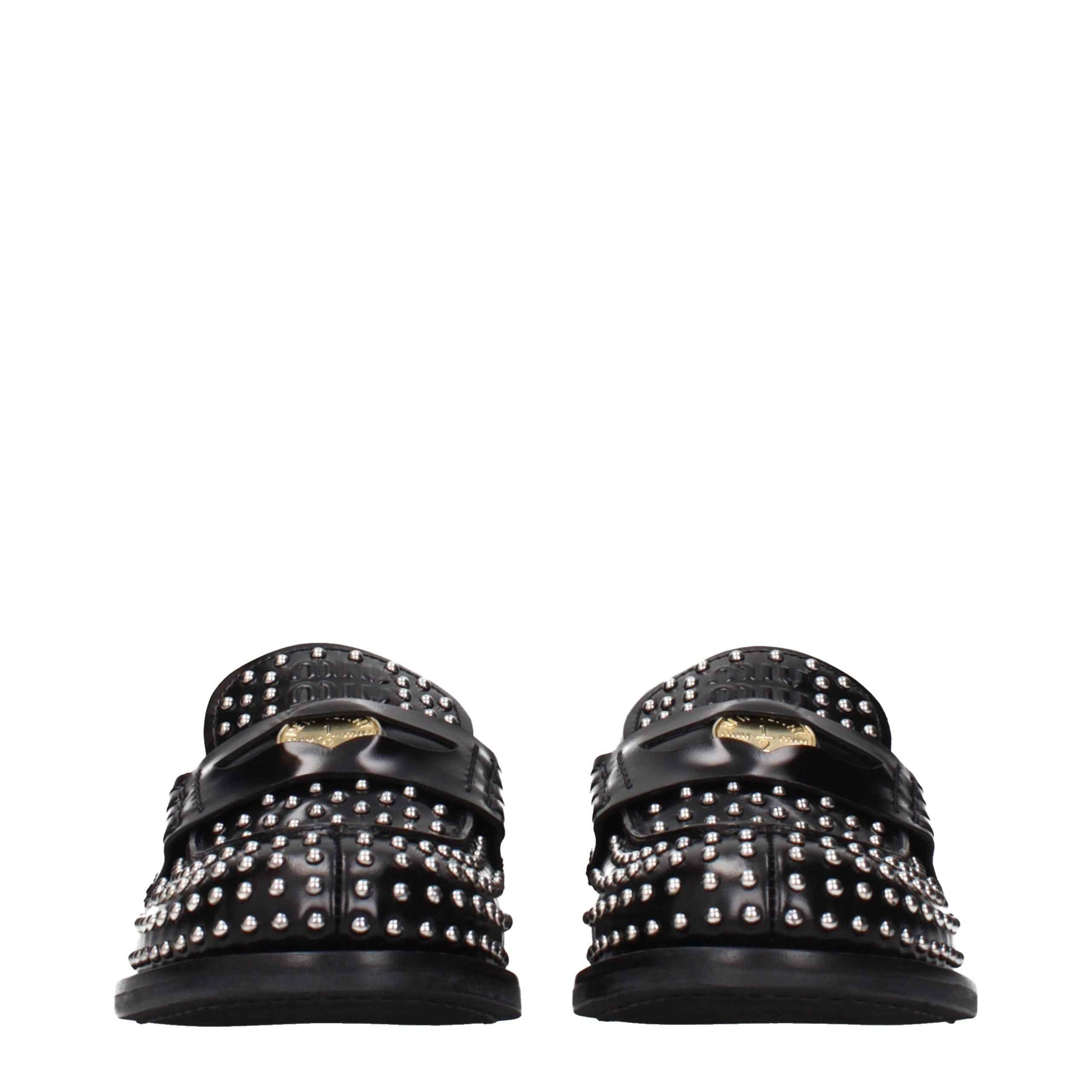 Miu Miu Black Leather Slip-On Loafers