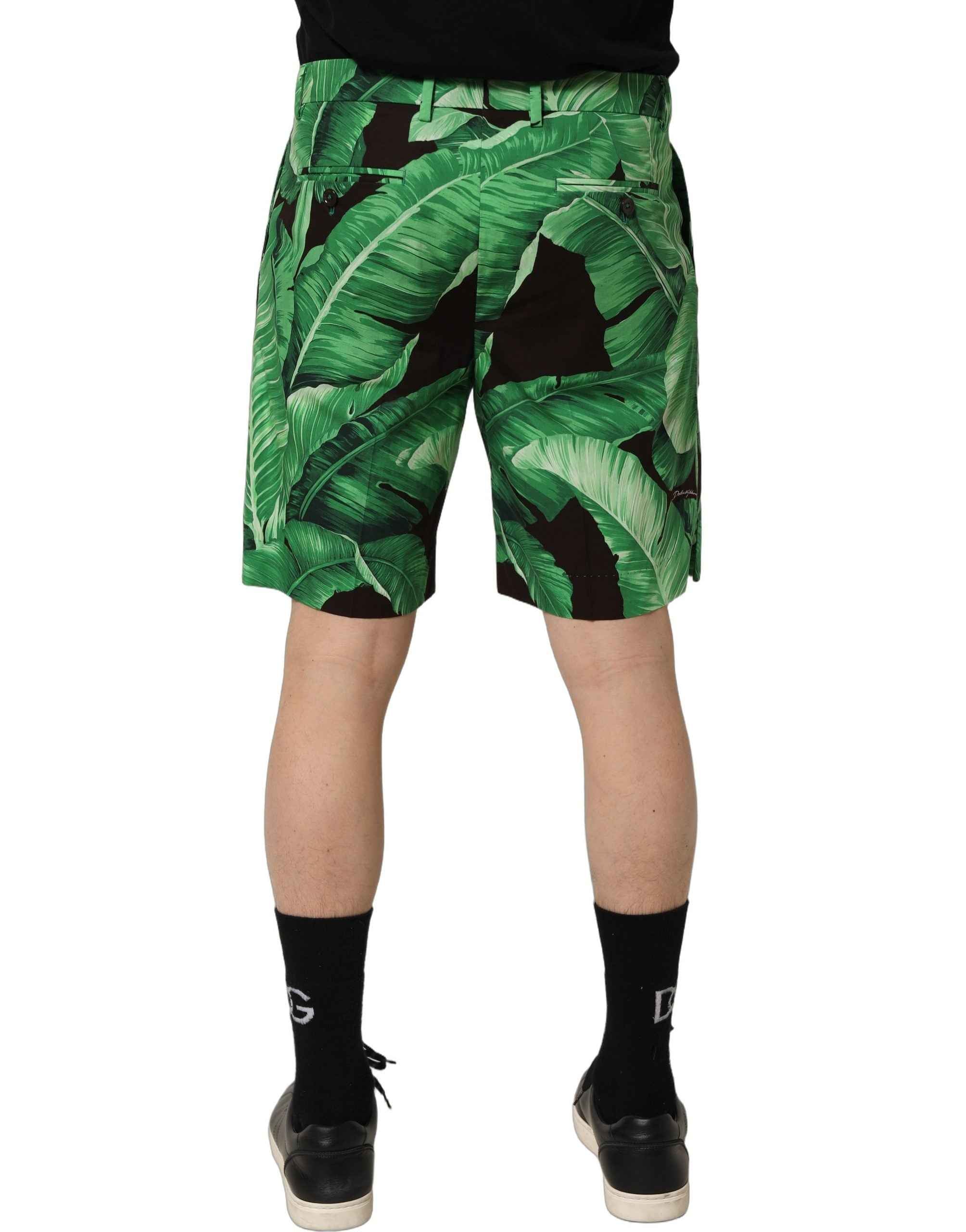 Dolce & Gabbana Black Green Banana Leaf Men Bermuda Shorts