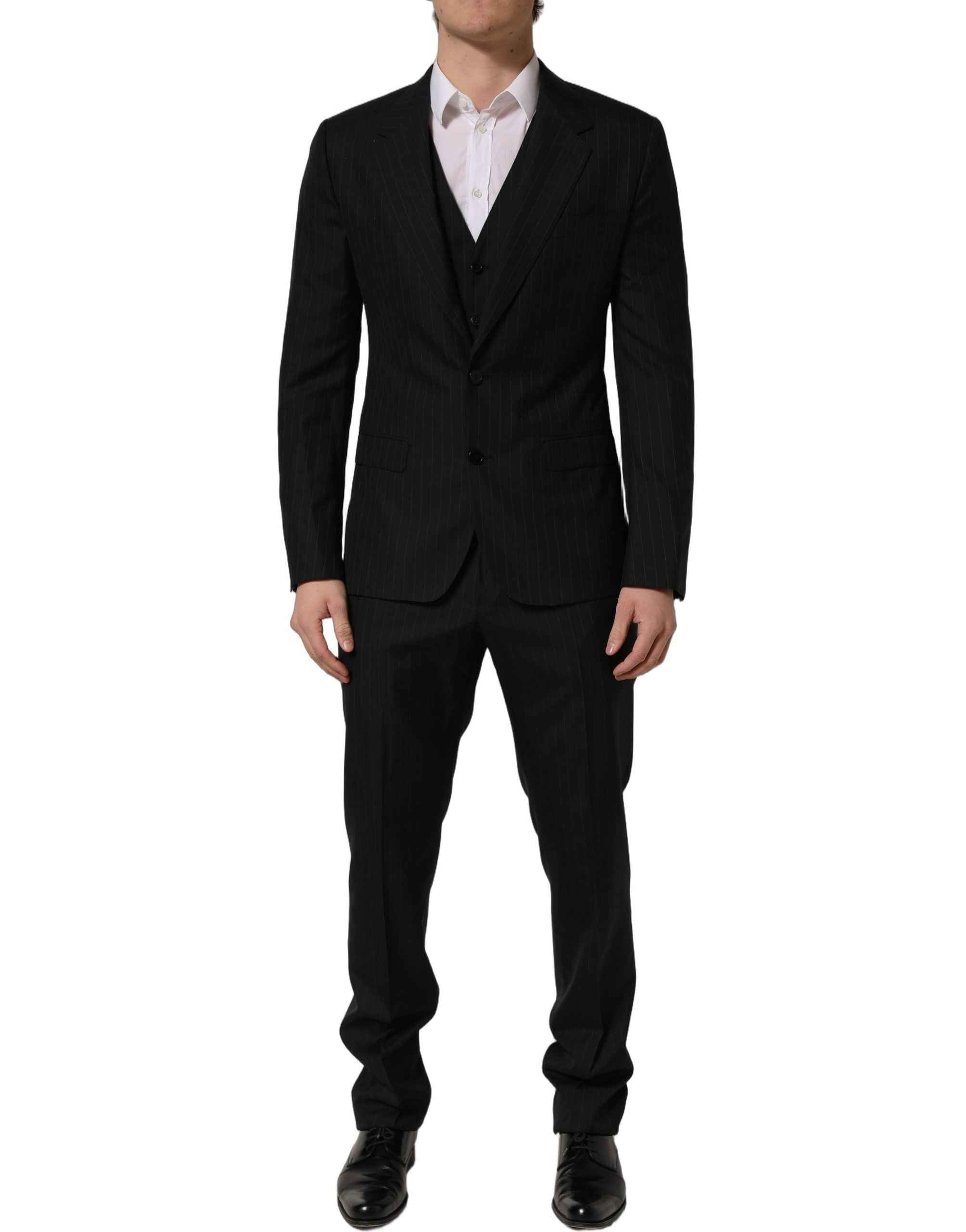 Dolce & Gabbana Black Stripes Slim Fit Formal 3 Piece Suit