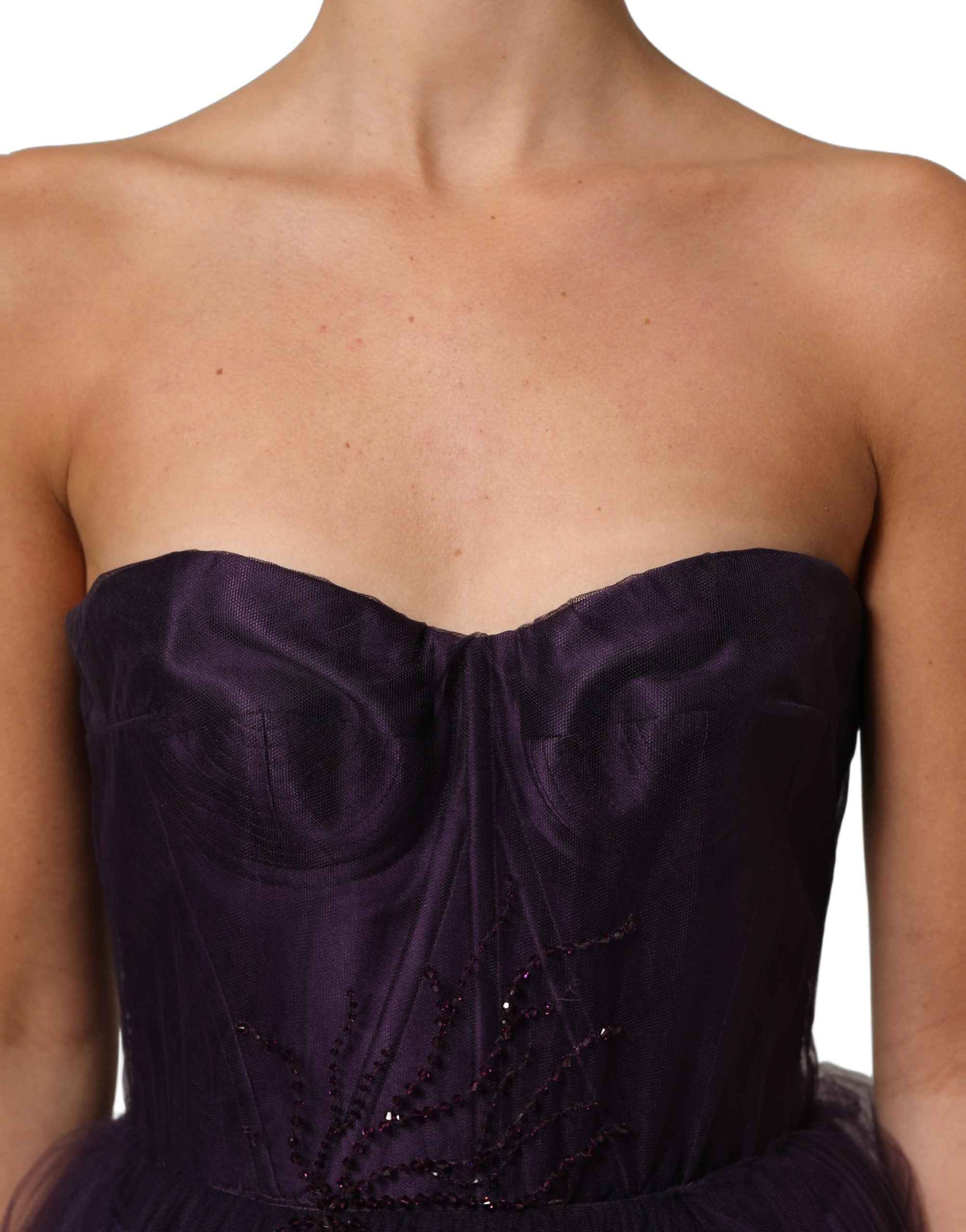 Dolce & Gabbana Purple Tiered Tulle Silk Long Gown Dress