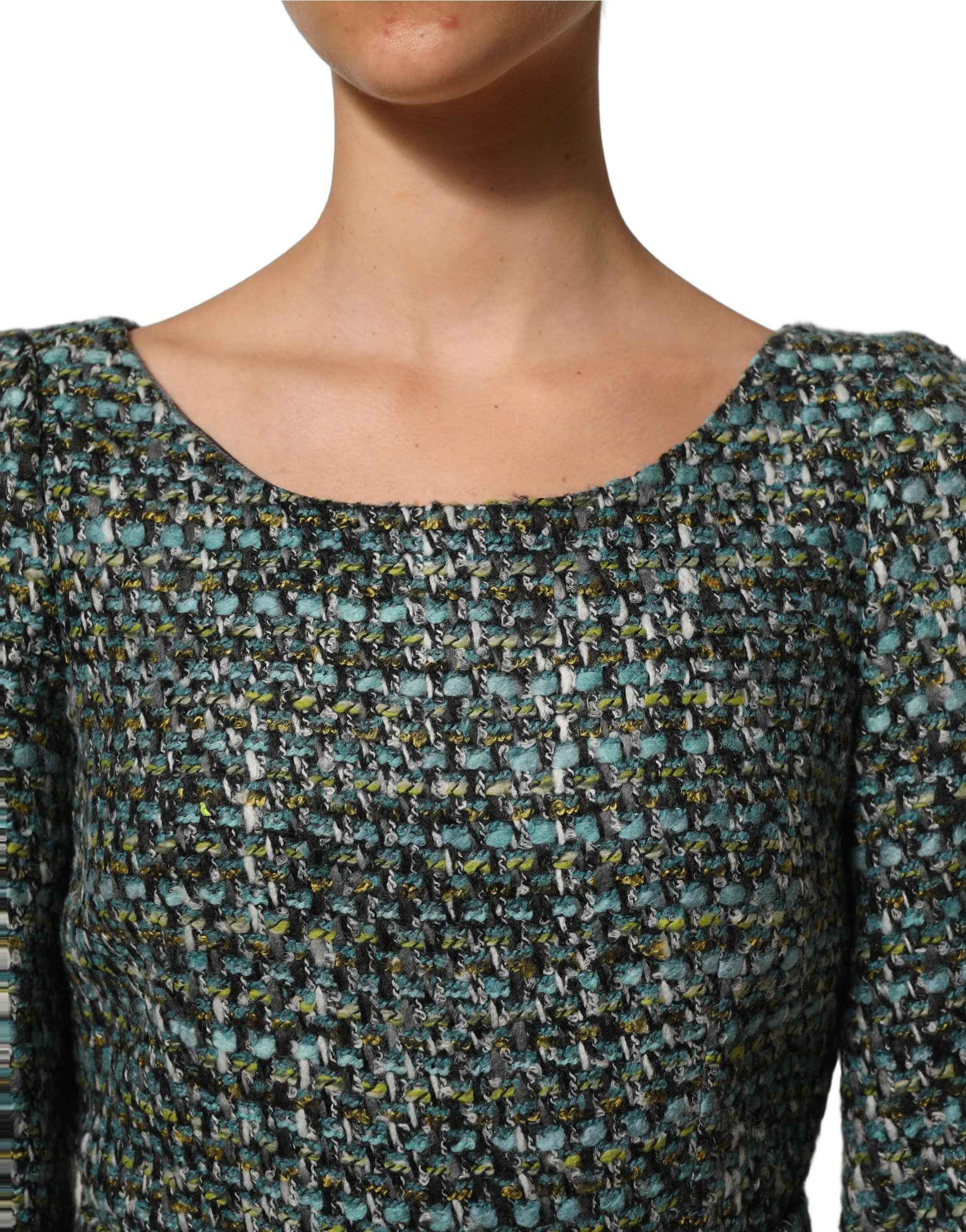 Dolce & Gabbana Multicolor Tweed Belted Babydoll Mini Dress
