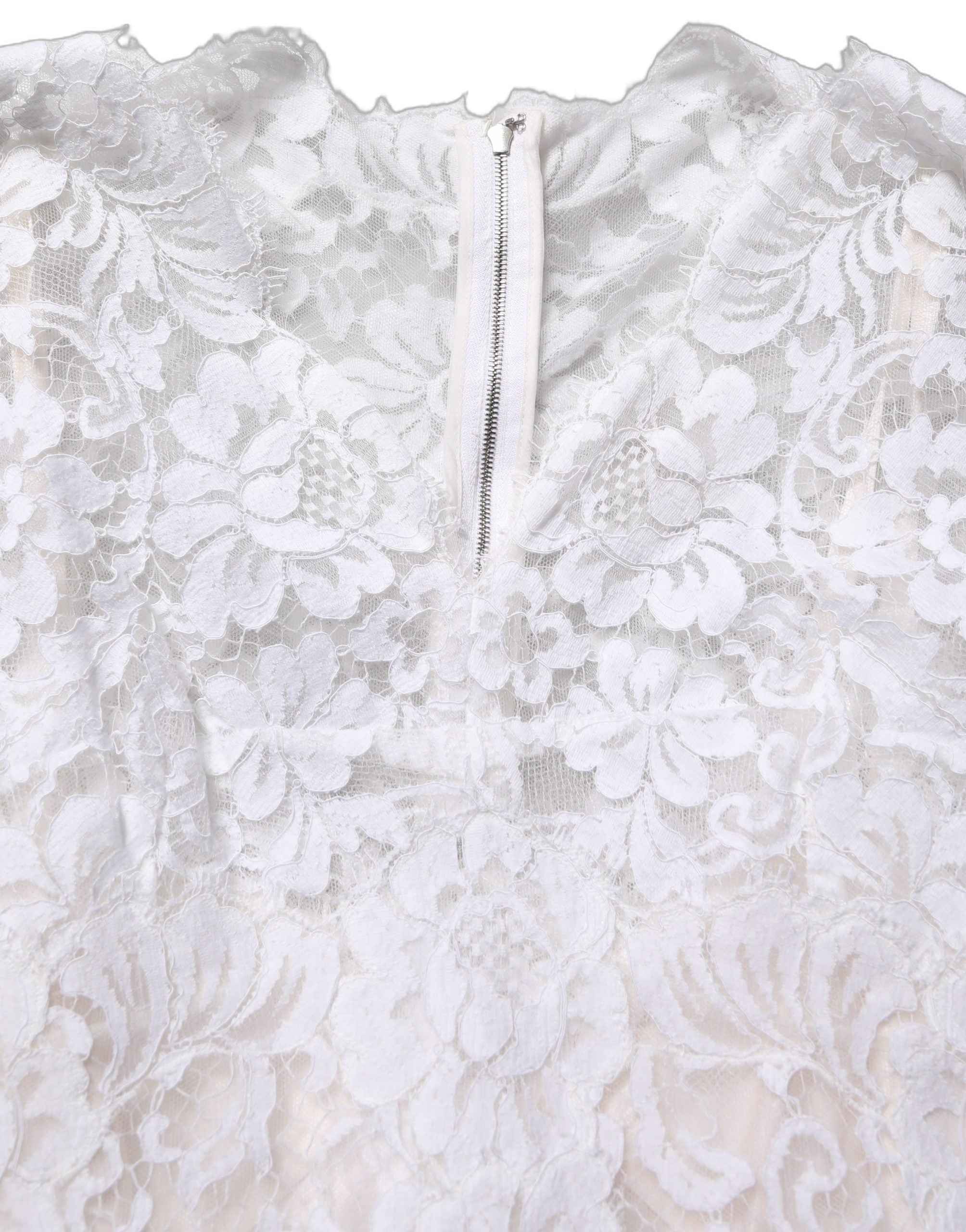 Dolce & Gabbana White Cotton Floral Lace Long Gown Dress