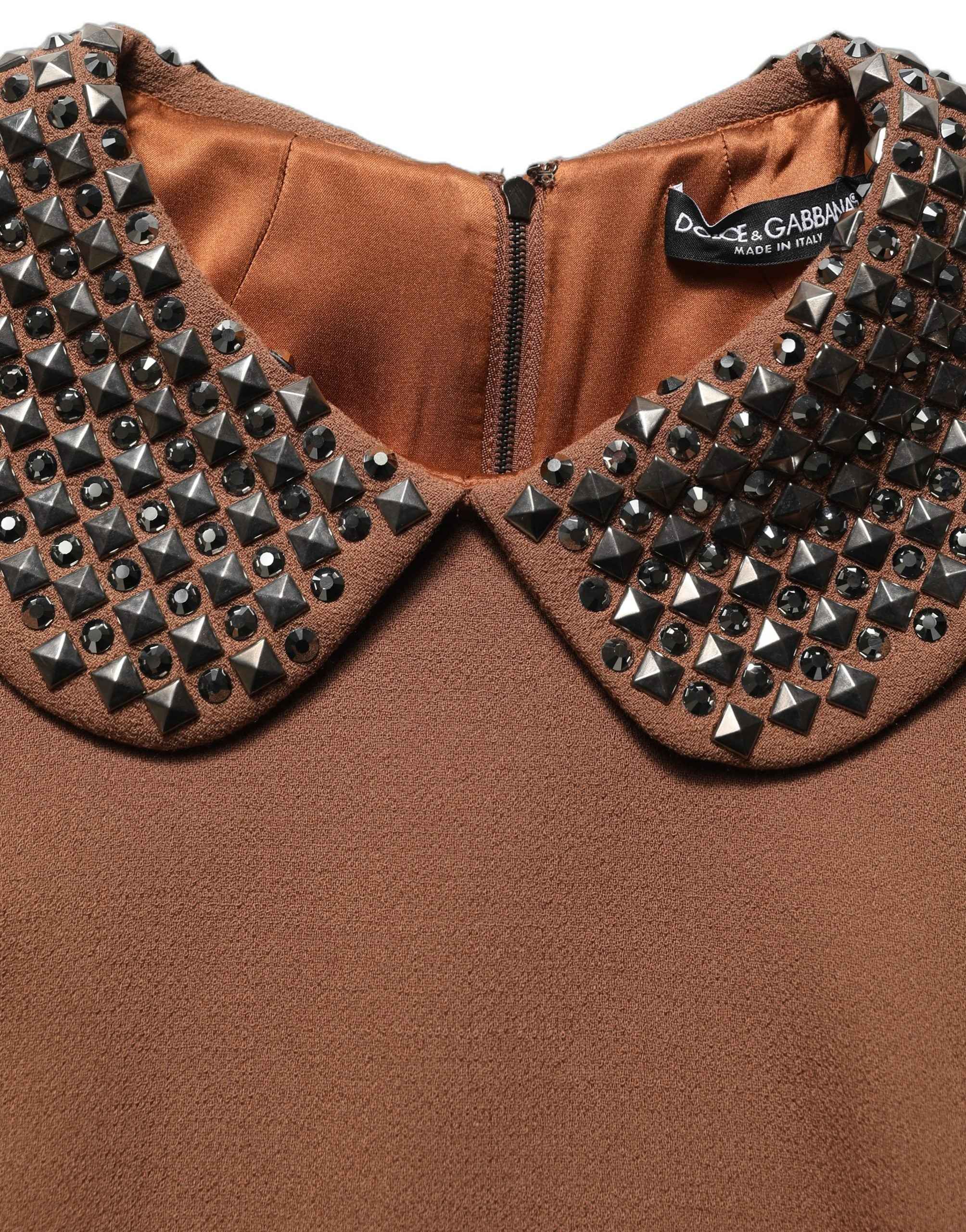Dolce & Gabbana Brown Wool Rhinestone Embellished Midi Dress