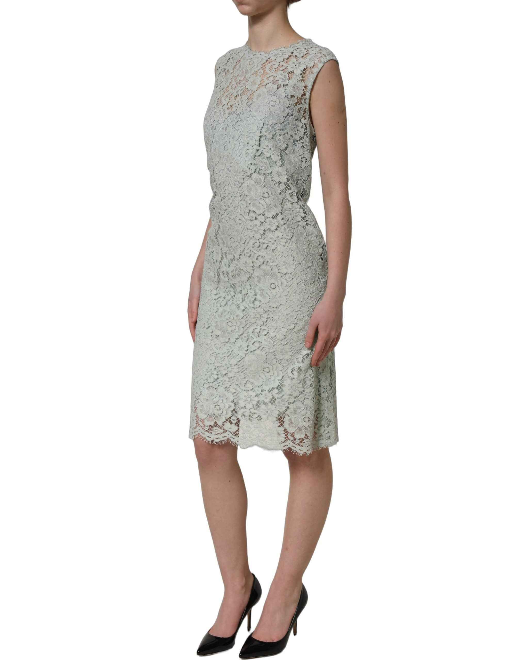Dolce & Gabbana Mint Green Lace Sleeveless Knee Length Dress