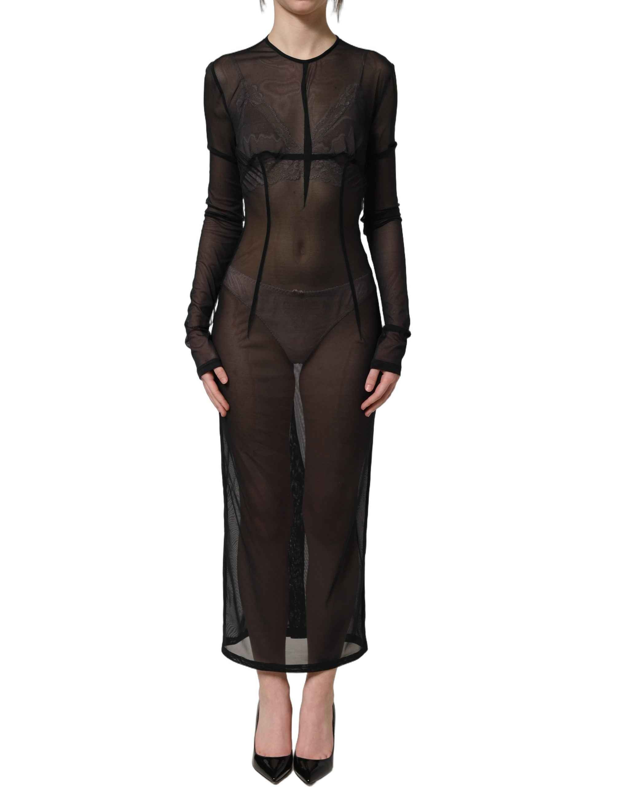 Dolce & Gabbana Black Long Sleeve Sheer Fitted Maxi Dress