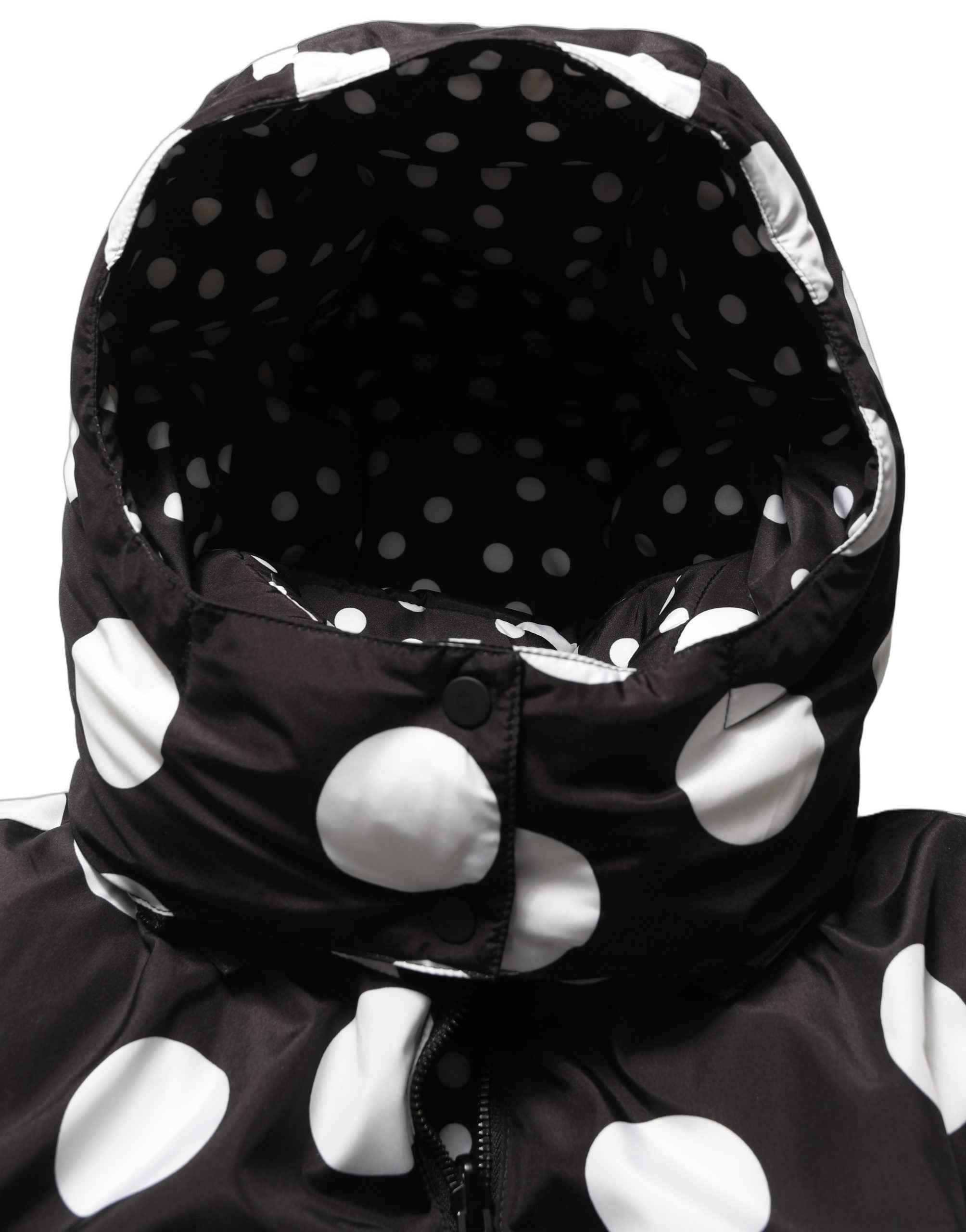 Dolce & Gabbana Black White Polka Dot Hooded Blouson Jacket