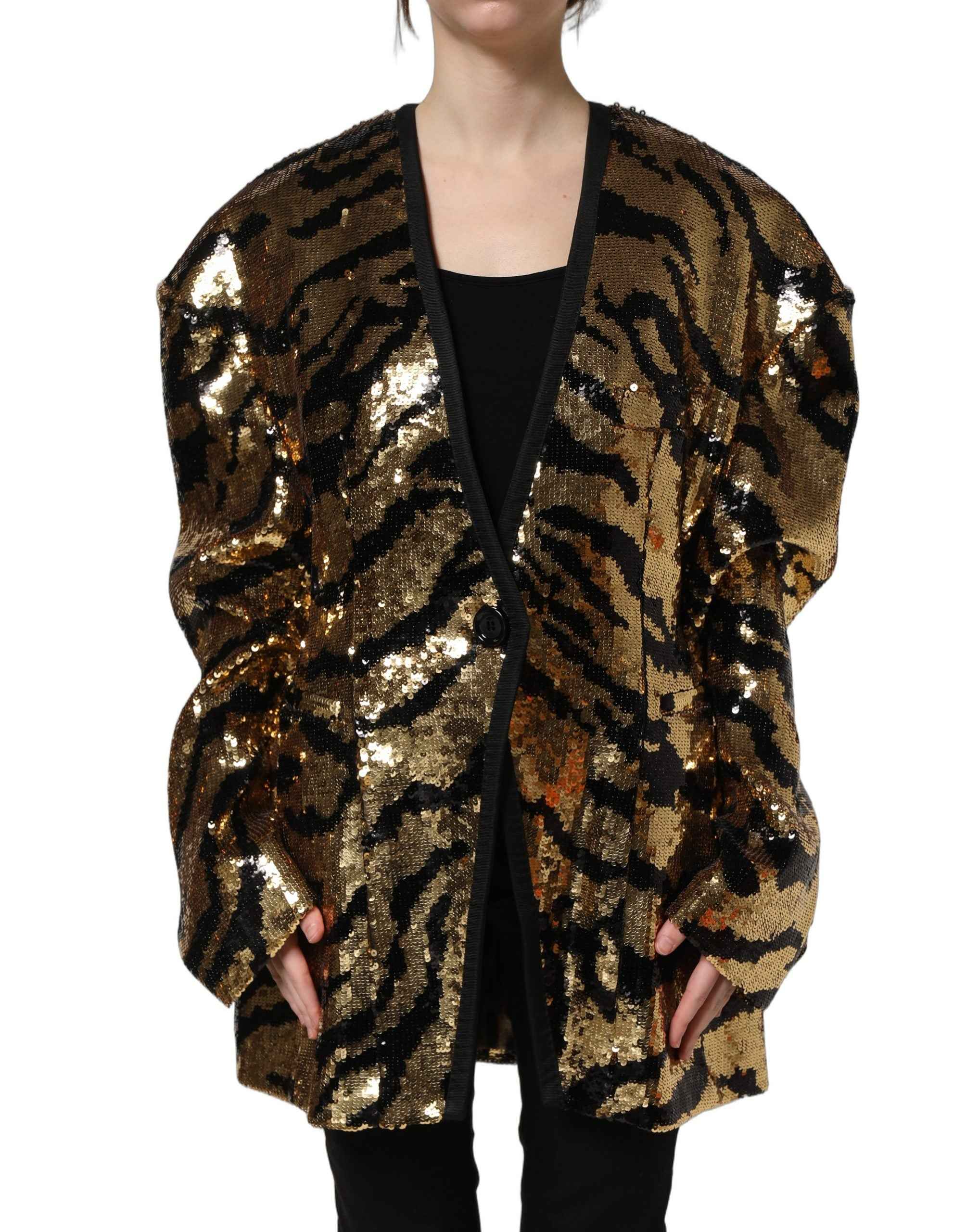Dolce & Gabbana Black Gold Sequin Tiger Stripe Blazer Jacket