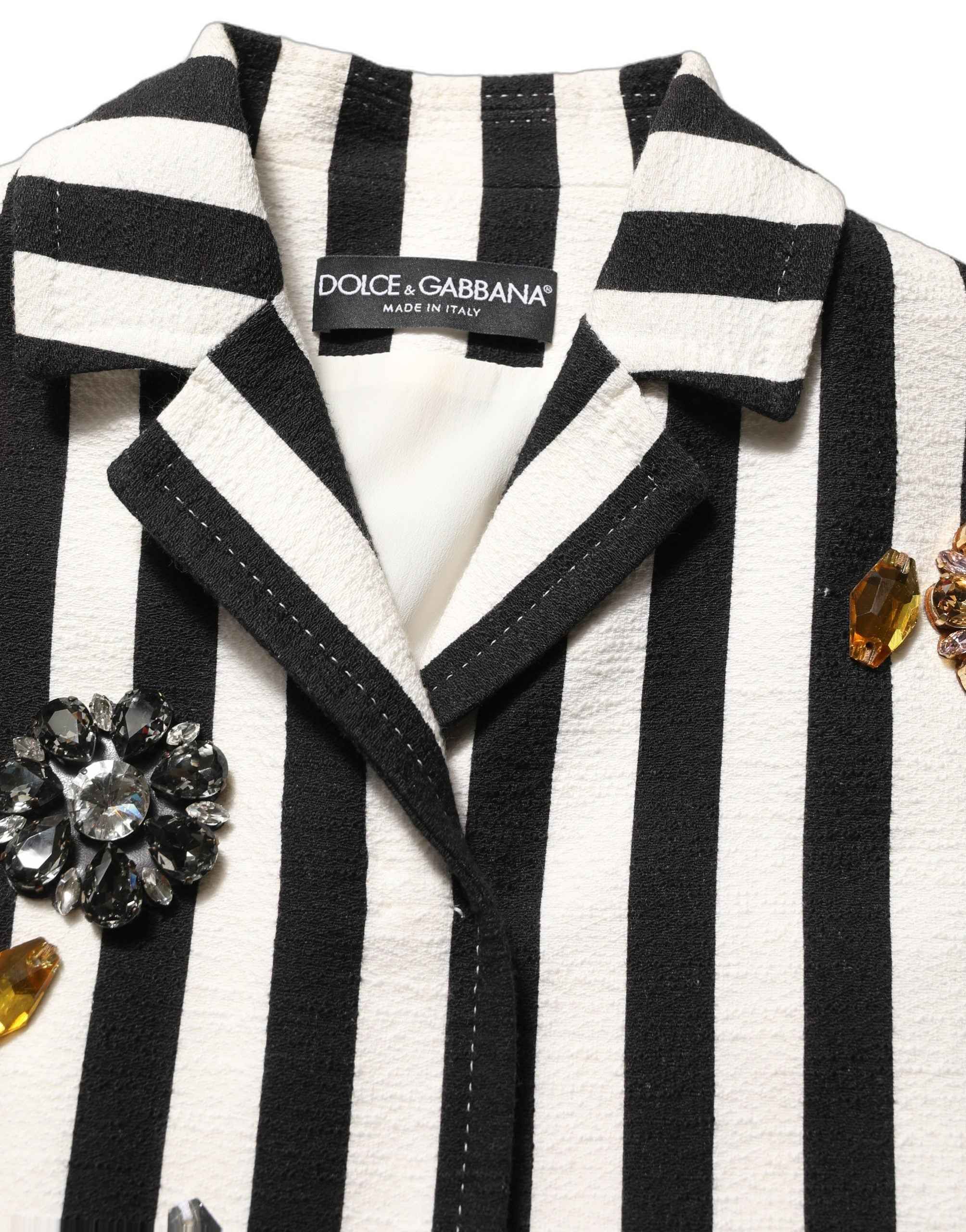 Dolce & Gabbana Black White Striped Embellished Coat Jacket
