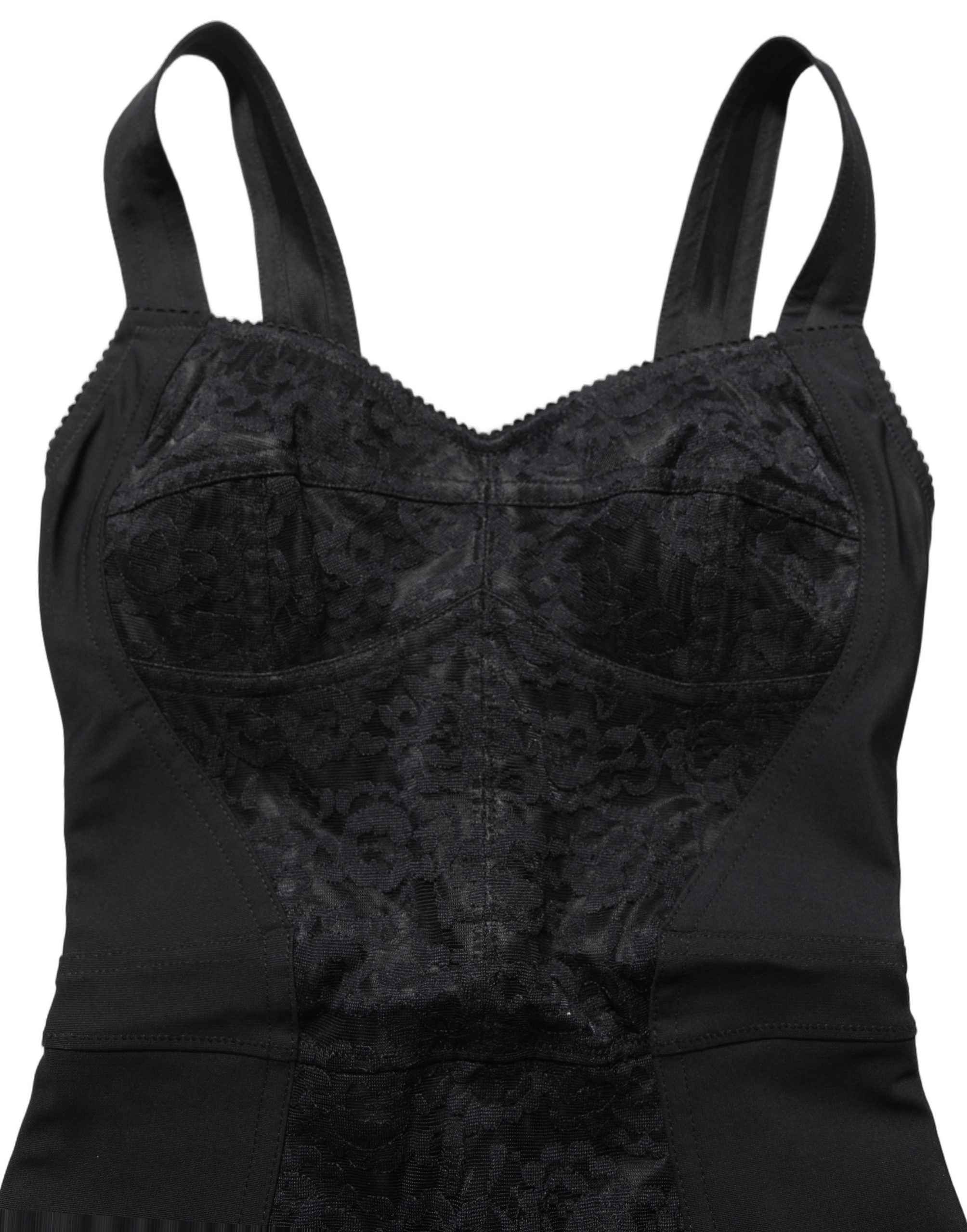 Dolce & Gabbana Black Floral Lace Corset Bodycon Bodysuit