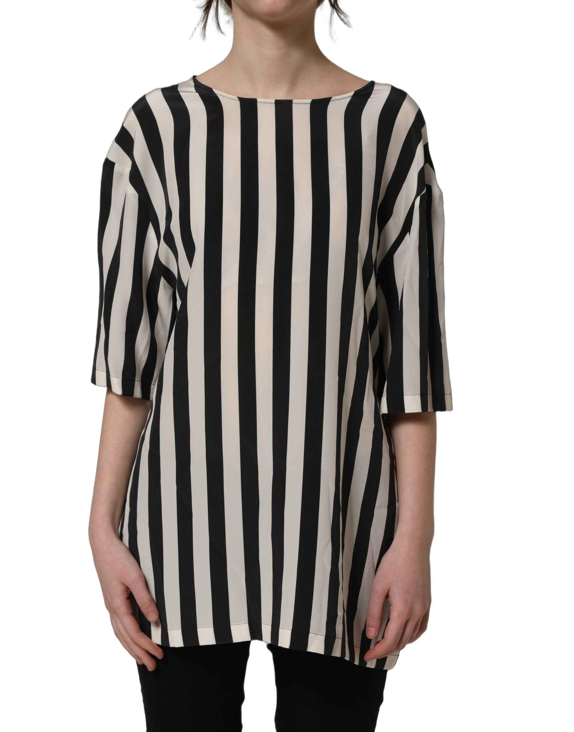 Dolce & Gabbana Black White Stripes Round Neck Blouse Top